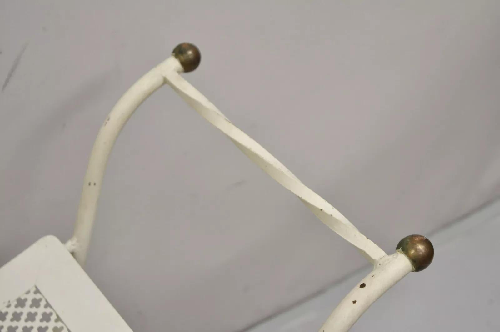 20th Century Vintage Italian Hollywood Regency White Iron Curule Savonarola Bench with Brass