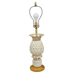 Vintage Italian Hollywood Regency Lámpara de Sobremesa de Porcelana Blanca y Cerámica Pinneaple