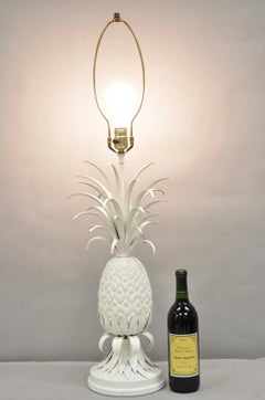 Vintage Italian Hollywood Regency White Tole Metal Figural Pineapple Table Lamp