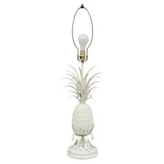 Vintage Italian Hollywood Regency White Tole Metal Figural Pineapple Table Lamp
