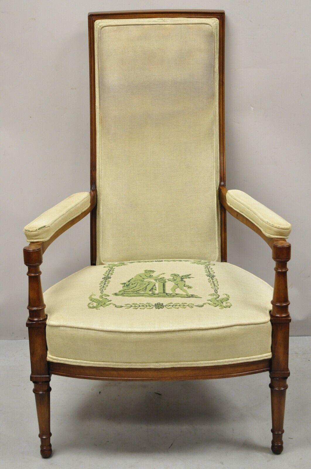 Vintage Italian Hollywood Tall Back Upholstered Lounge Arm Chair For Sale 6