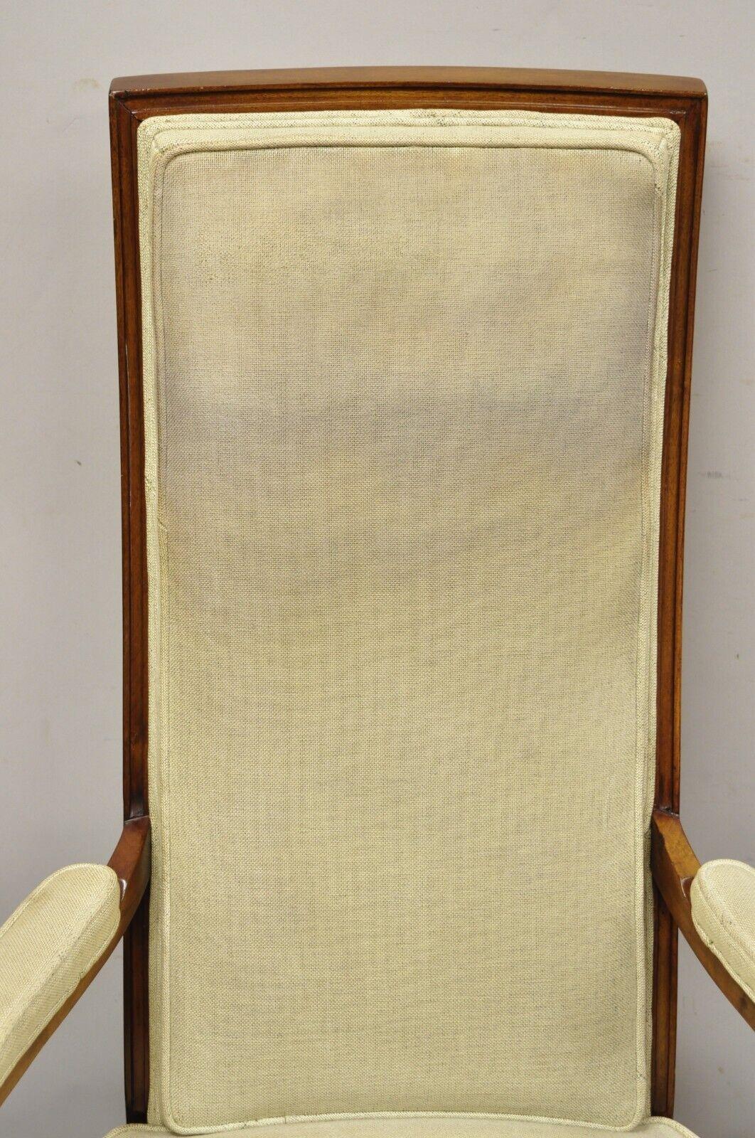 Vintage Italian Hollywood Tall Back Upholstered Lounge Arm Chair In Good Condition For Sale In Philadelphia, PA