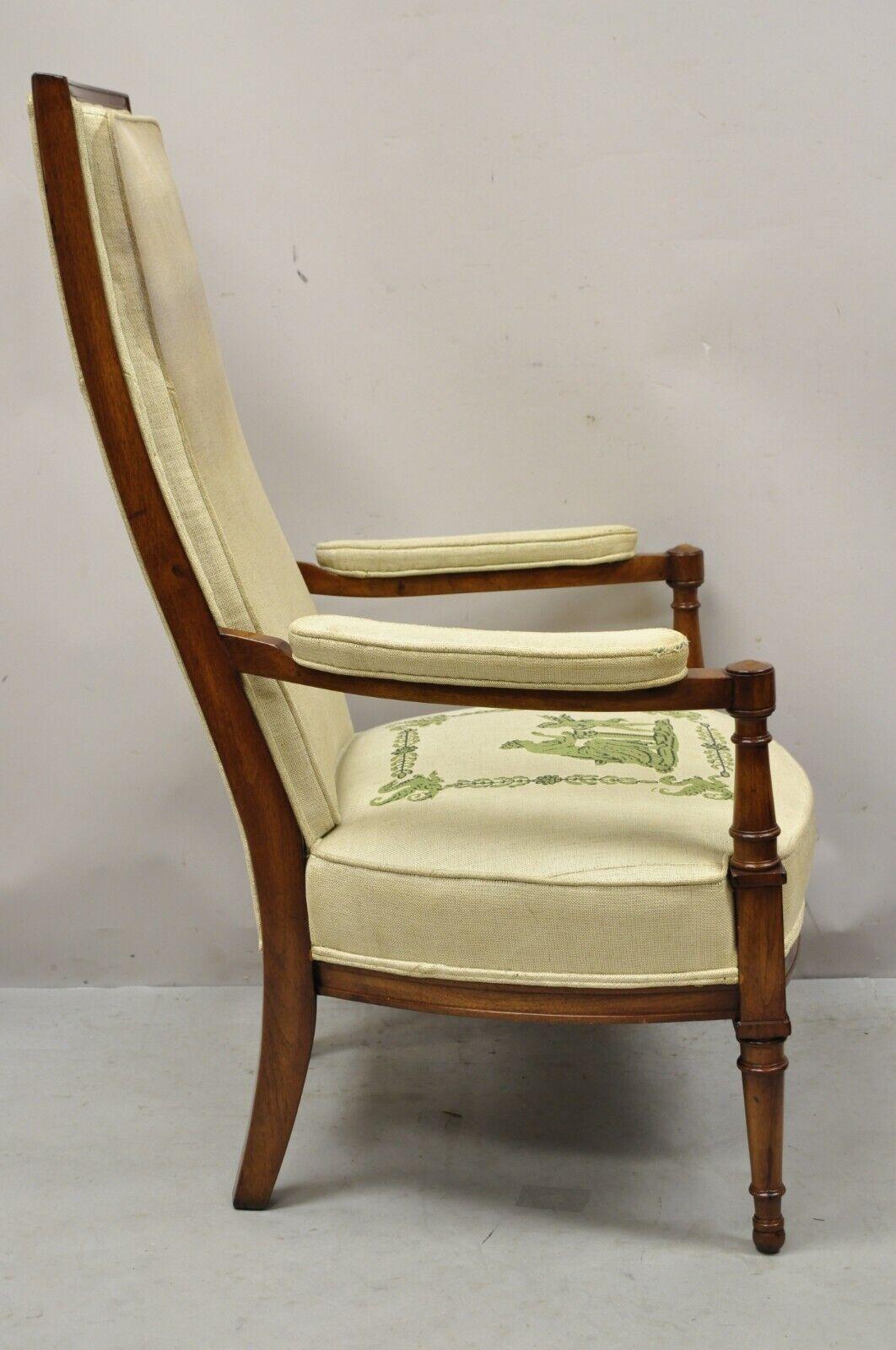 Vintage Italian Hollywood Tall Back Upholstered Lounge Arm Chair For Sale 3