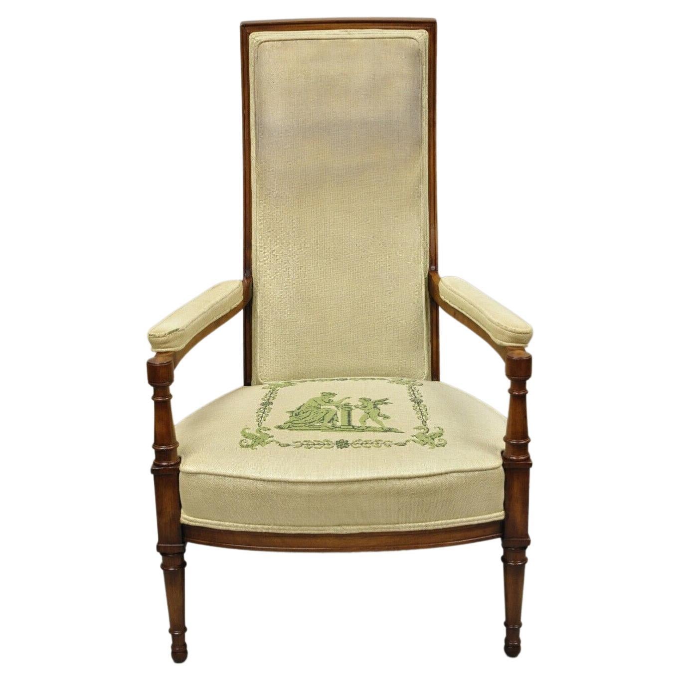 Vintage Italian Hollywood Tall Back Upholstered Lounge Arm Chair For Sale