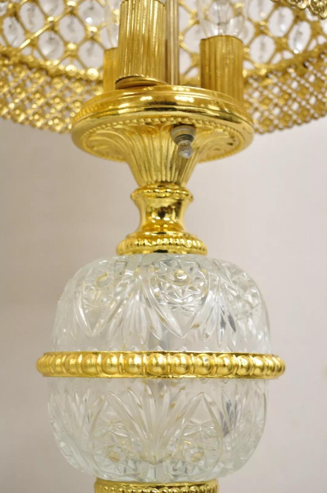 Vintage Italian Hollywoood Regency Gold Glass & Crystal Table Lamps - a Pair For Sale 4