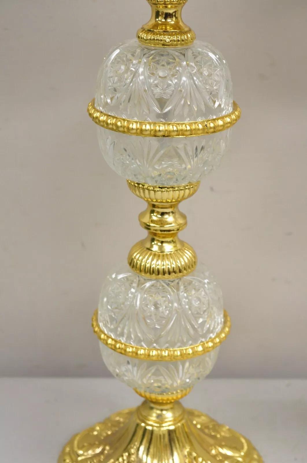 Unknown Vintage Italian Hollywoood Regency Gold Glass & Crystal Table Lamps - a Pair For Sale
