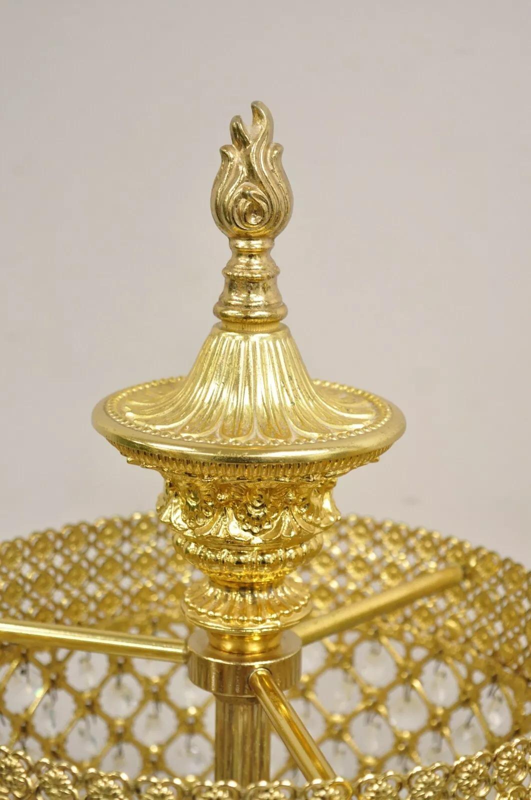 20th Century Vintage Italian Hollywoood Regency Gold Glass & Crystal Table Lamps - a Pair For Sale