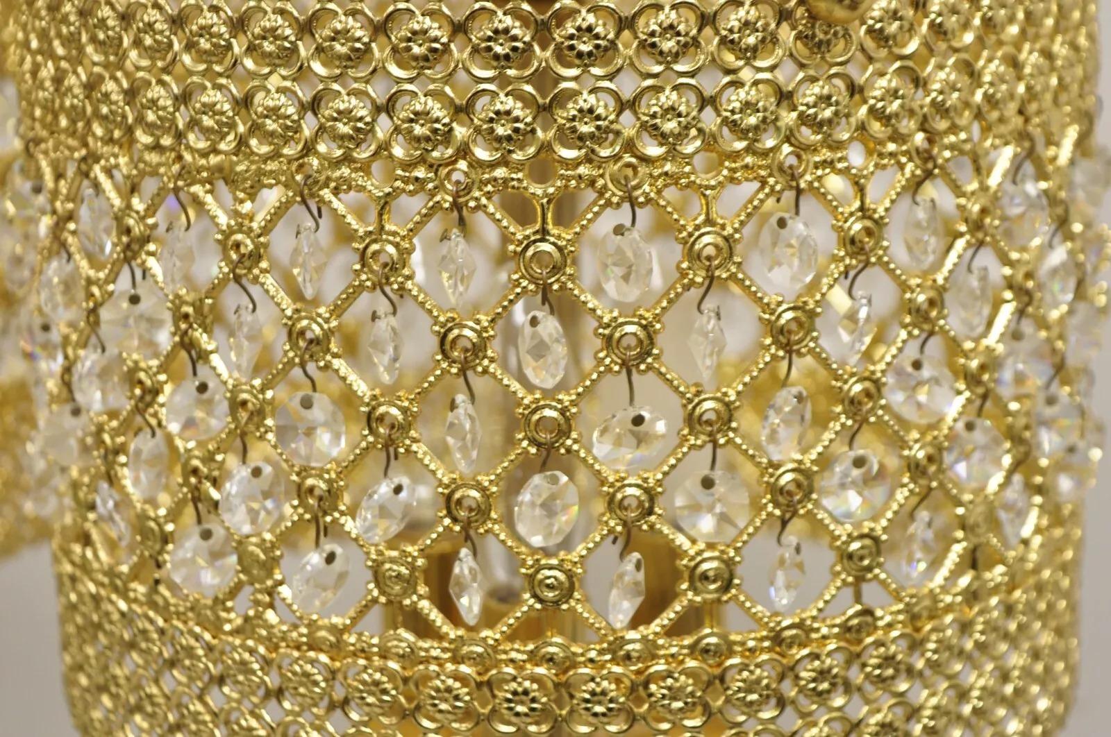 Metal Vintage Italian Hollywoood Regency Gold Glass & Crystal Table Lamps - a Pair For Sale