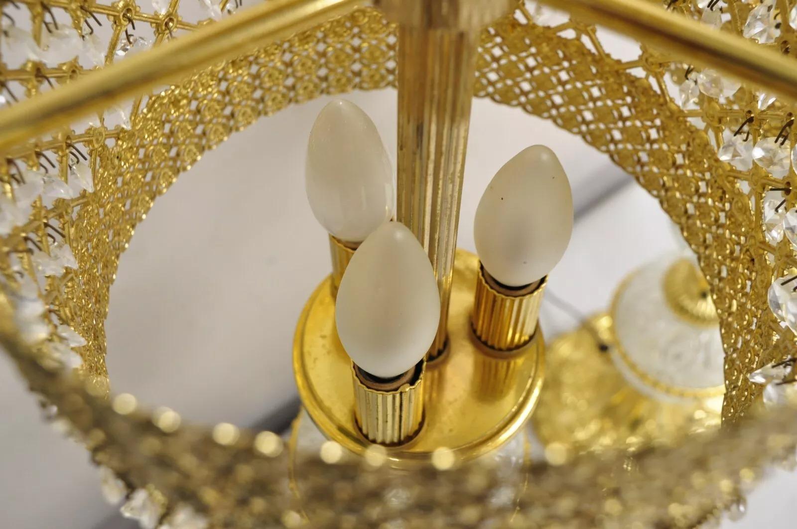 Vintage Italian Hollywoood Regency Gold Glass & Crystal Table Lamps - a Pair For Sale 1