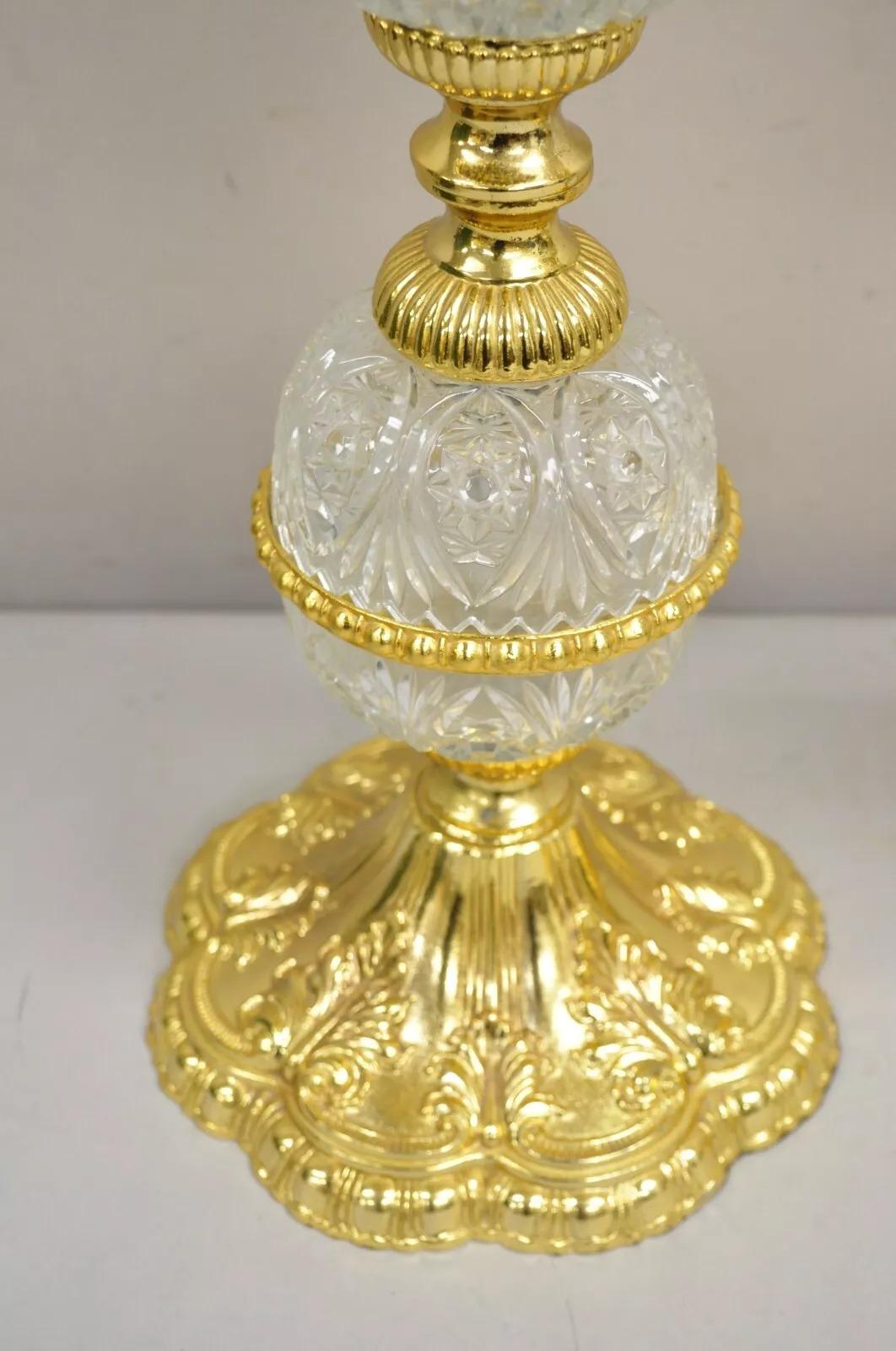Vintage Italian Hollywoood Regency Gold Glass & Crystal Table Lamps - a Pair For Sale 2