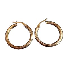 Vintage Italian Hoop Earrings, 9 Karat Yellow Gold
