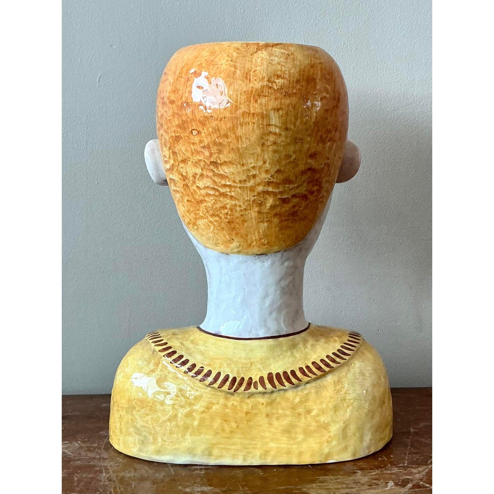 Vintage Italian Horchow Glazed Ceramic Bust Planter In Good Condition For Sale In West Palm Beach, FL