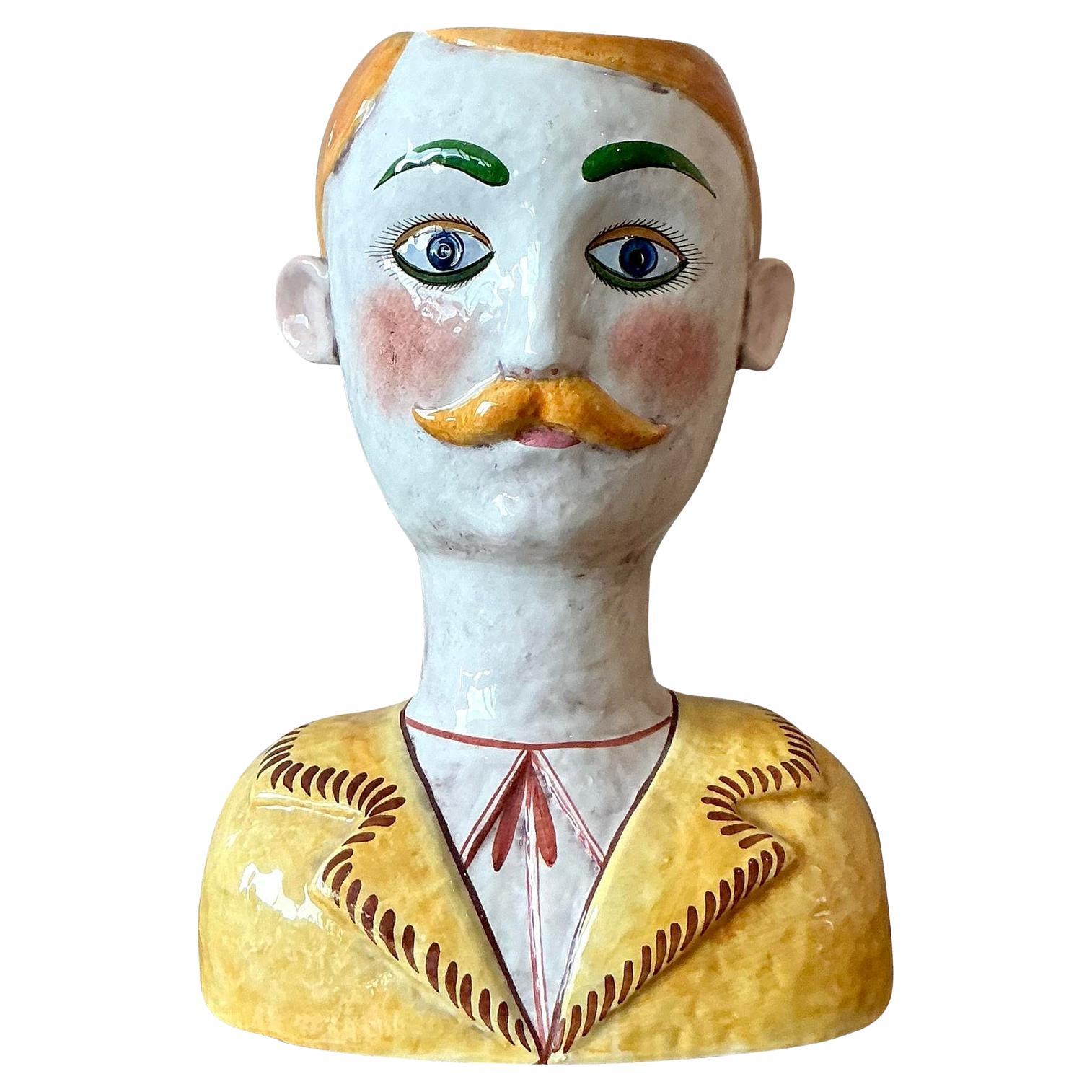 Vintage Italian Horchow Glazed Ceramic Bust Planter For Sale