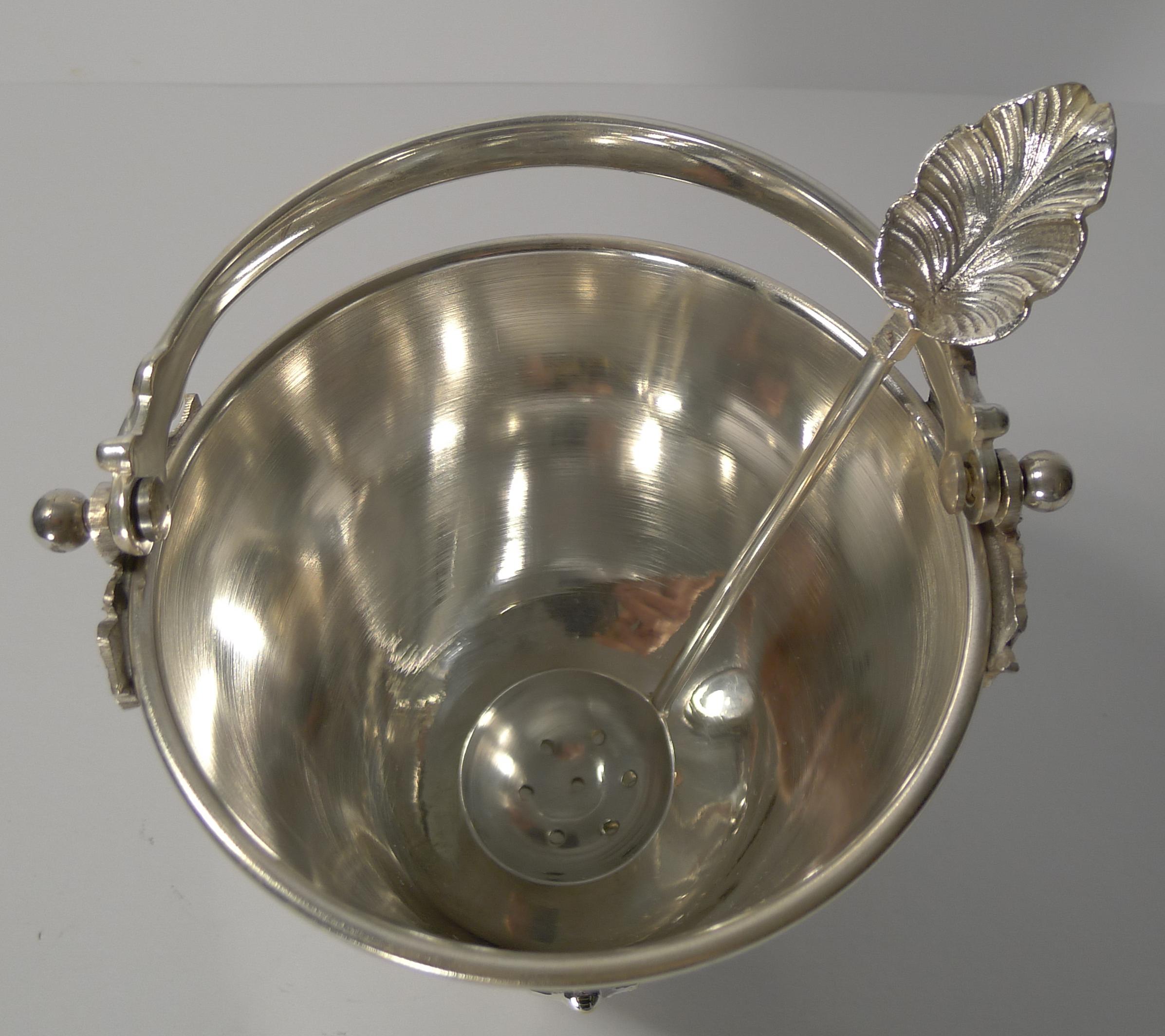 Silver Plate Vintage Italian Ice Bucket and Draining Spoon by Macabo, circa 1950 For Sale
