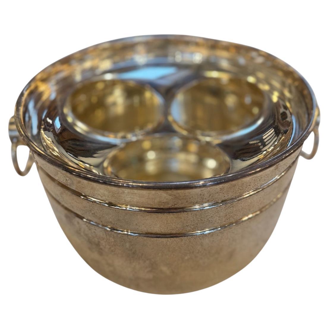 Vintage Italian Ice Bucket with Three-Compartment Insert, 1970s For Sale