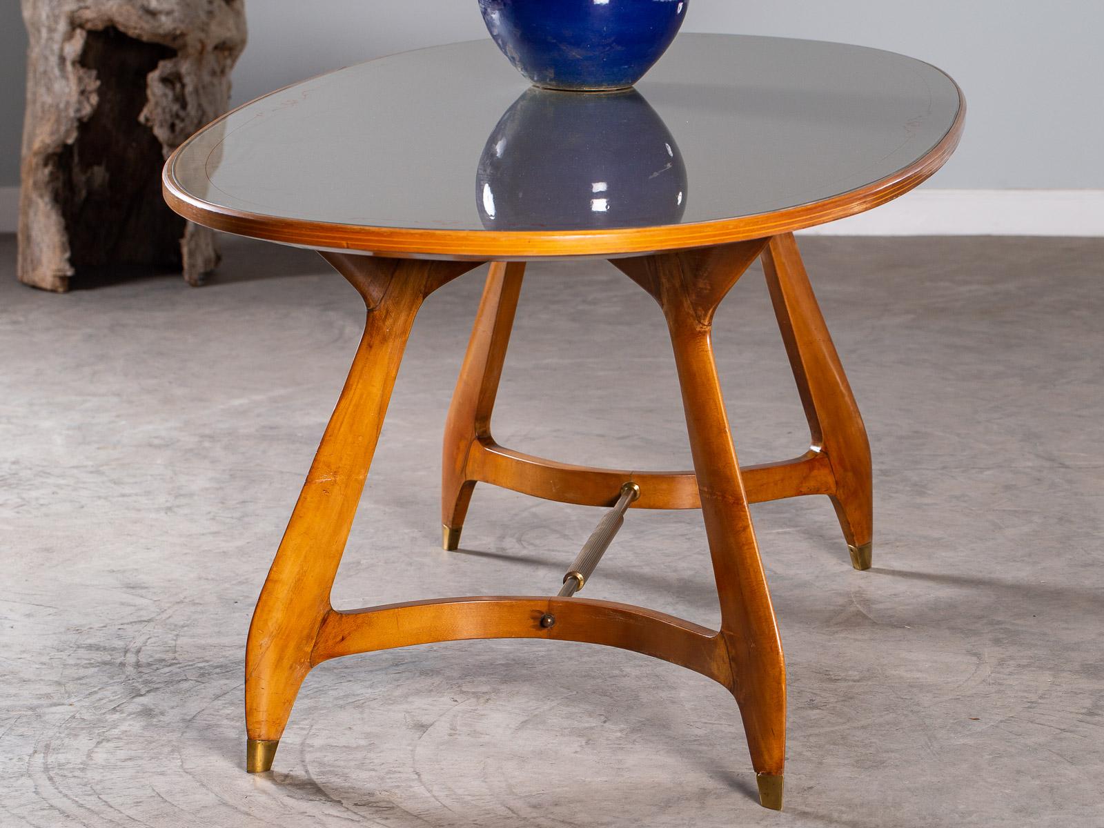 Vintage Italian Ico Parisi Gio Ponti Oval Table Maple Glass, circa 1950 12