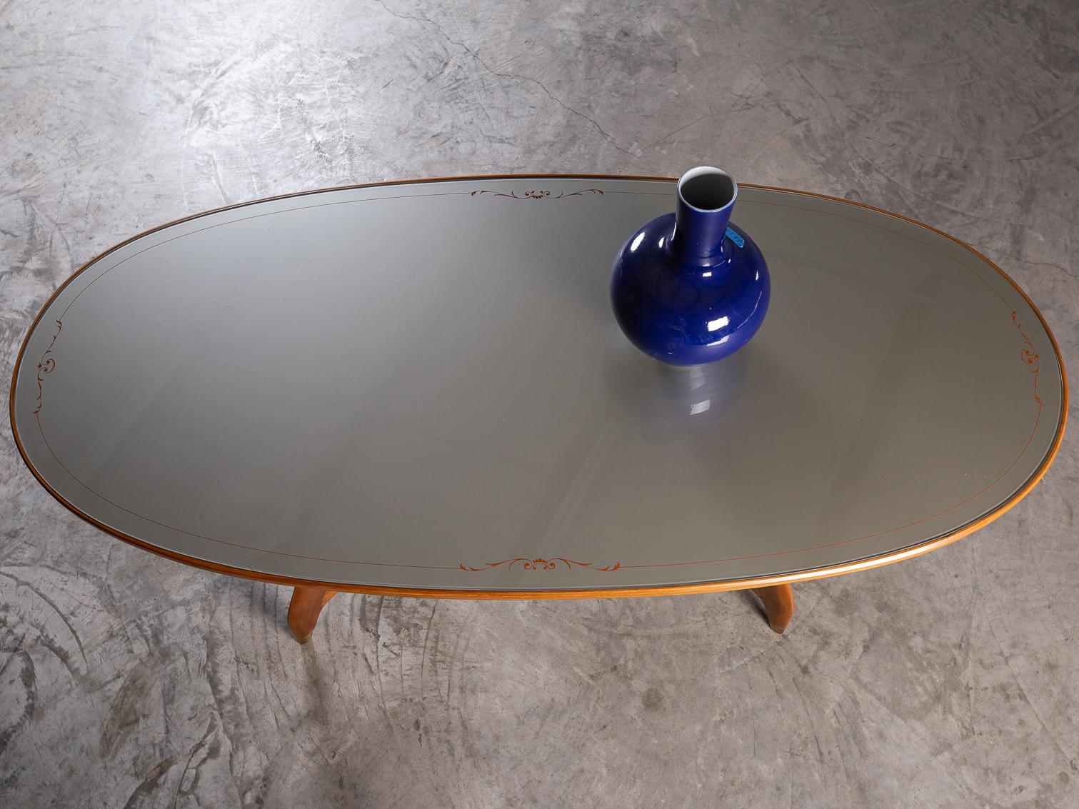 Modern Vintage Italian Ico Parisi Gio Ponti Oval Table Maple Glass, circa 1950
