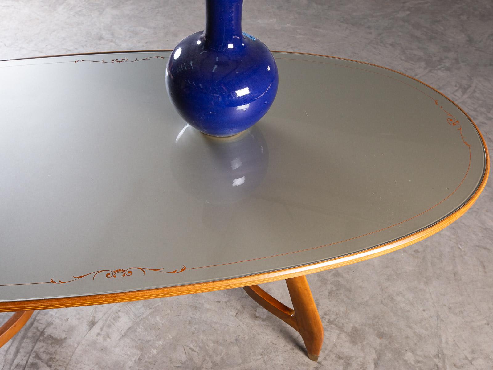 Vintage Italian Ico Parisi Gio Ponti Oval Table Maple Glass, circa 1950 In Good Condition In Houston, TX