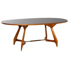Vintage Italian Ico Parisi Gio Ponti Oval Table Maple Glass, circa 1950