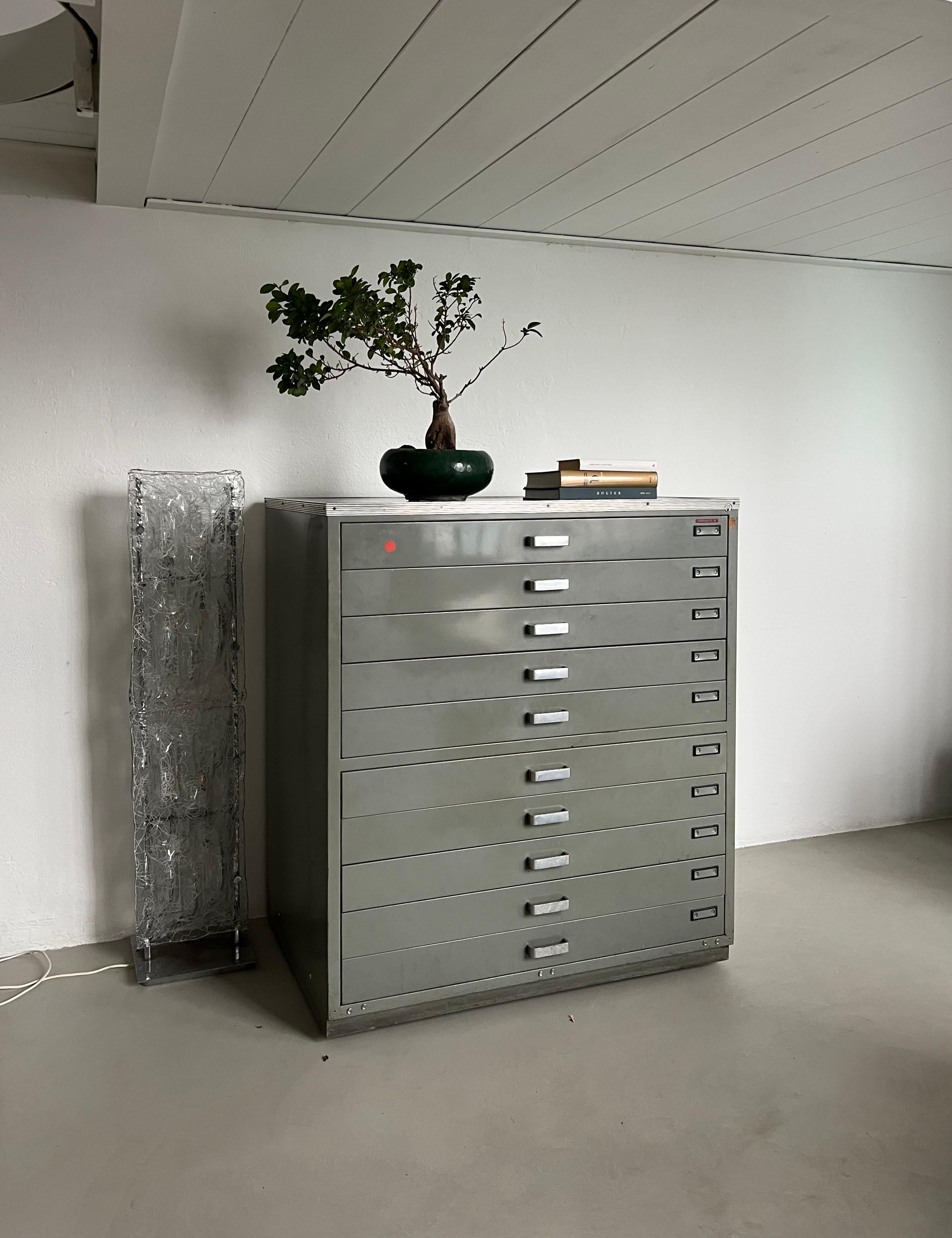 Iron Vintage Italian Industrial Cabinet / drawers  for storage drawings and posters For Sale
