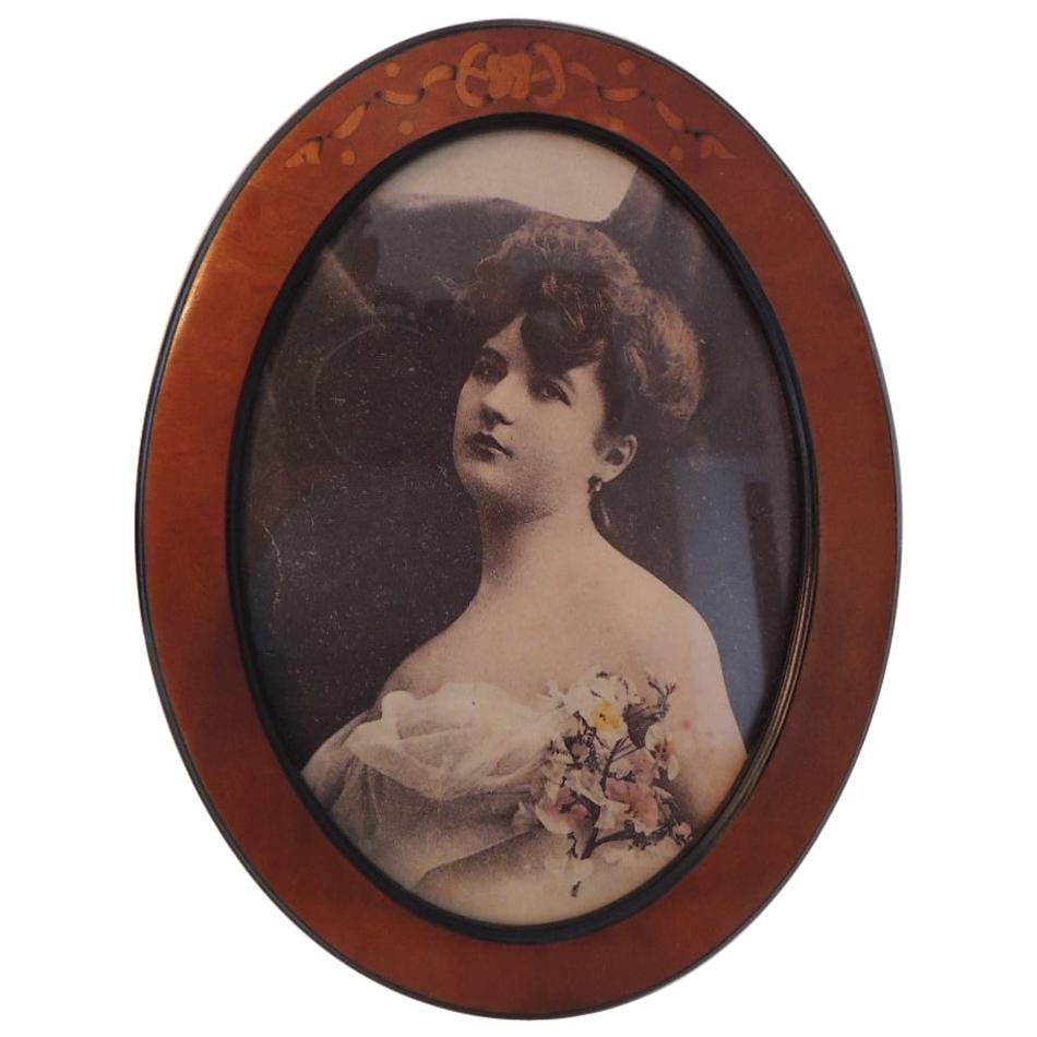 Vintage Italian Inlaid Wood Oval Picture Frame