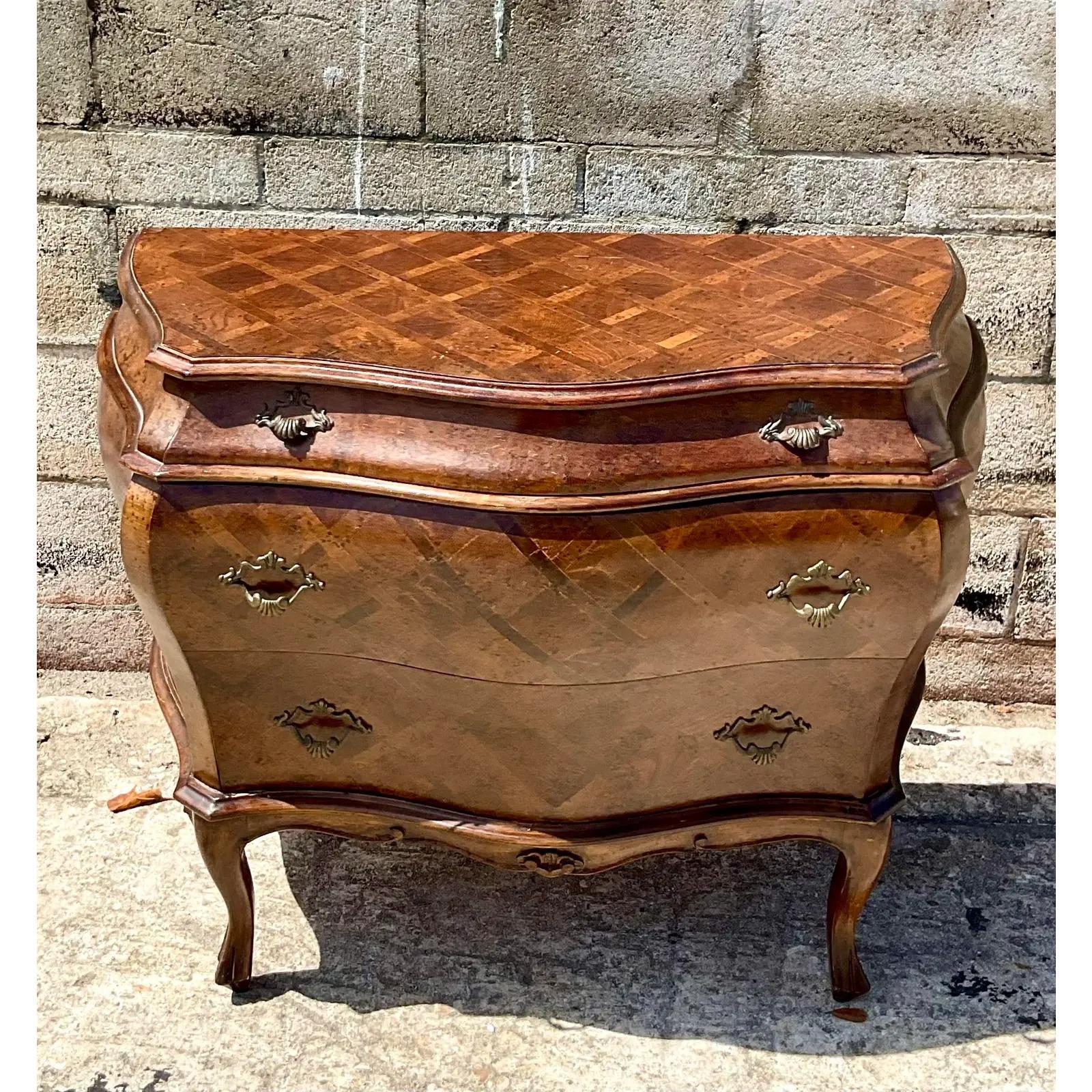 Vintage Italian Inlay Bombe Commode In Good Condition In west palm beach, FL