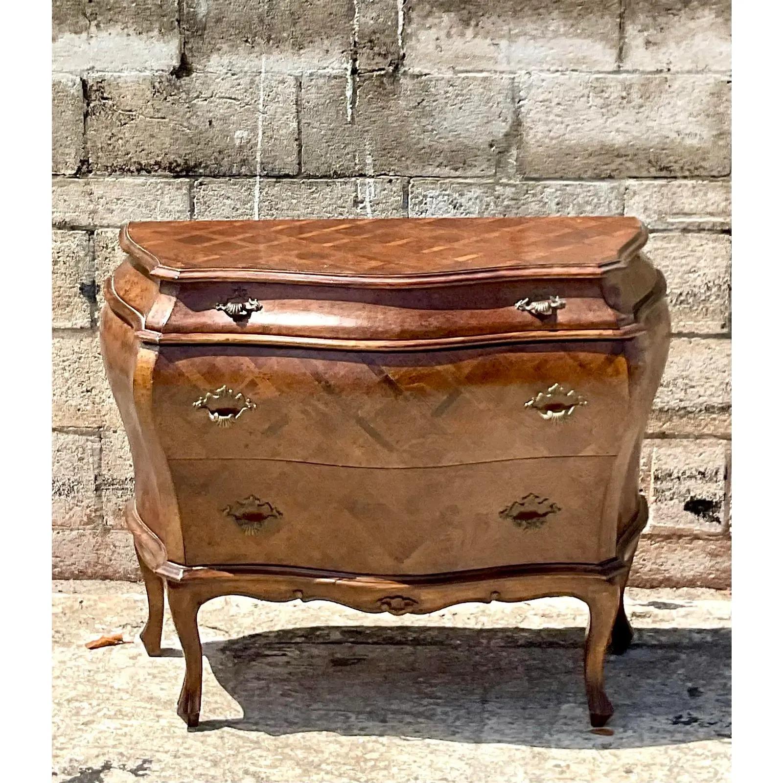 20th Century Vintage Italian Inlay Bombe Commode