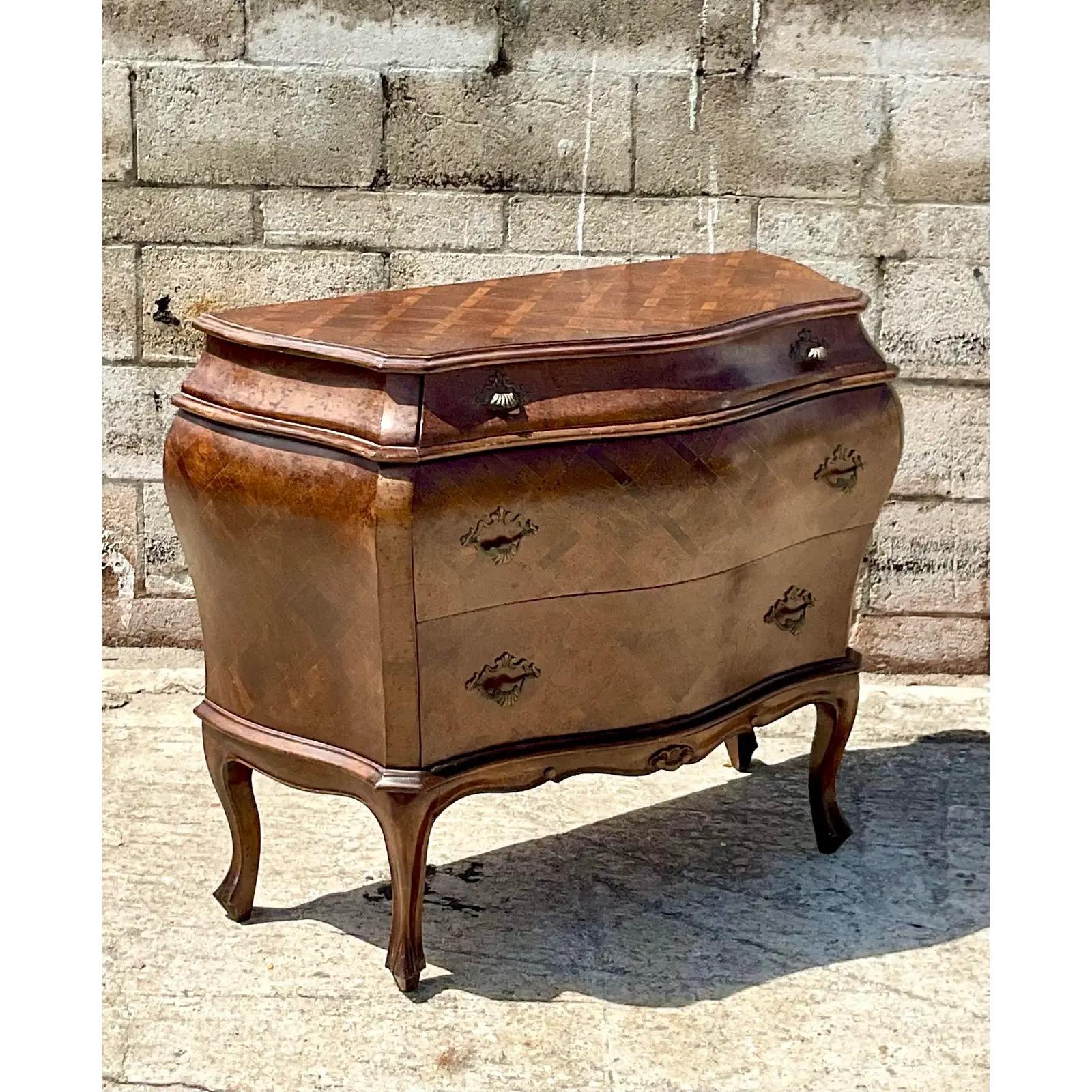 Vintage Italian Inlay Bombe Commode 1