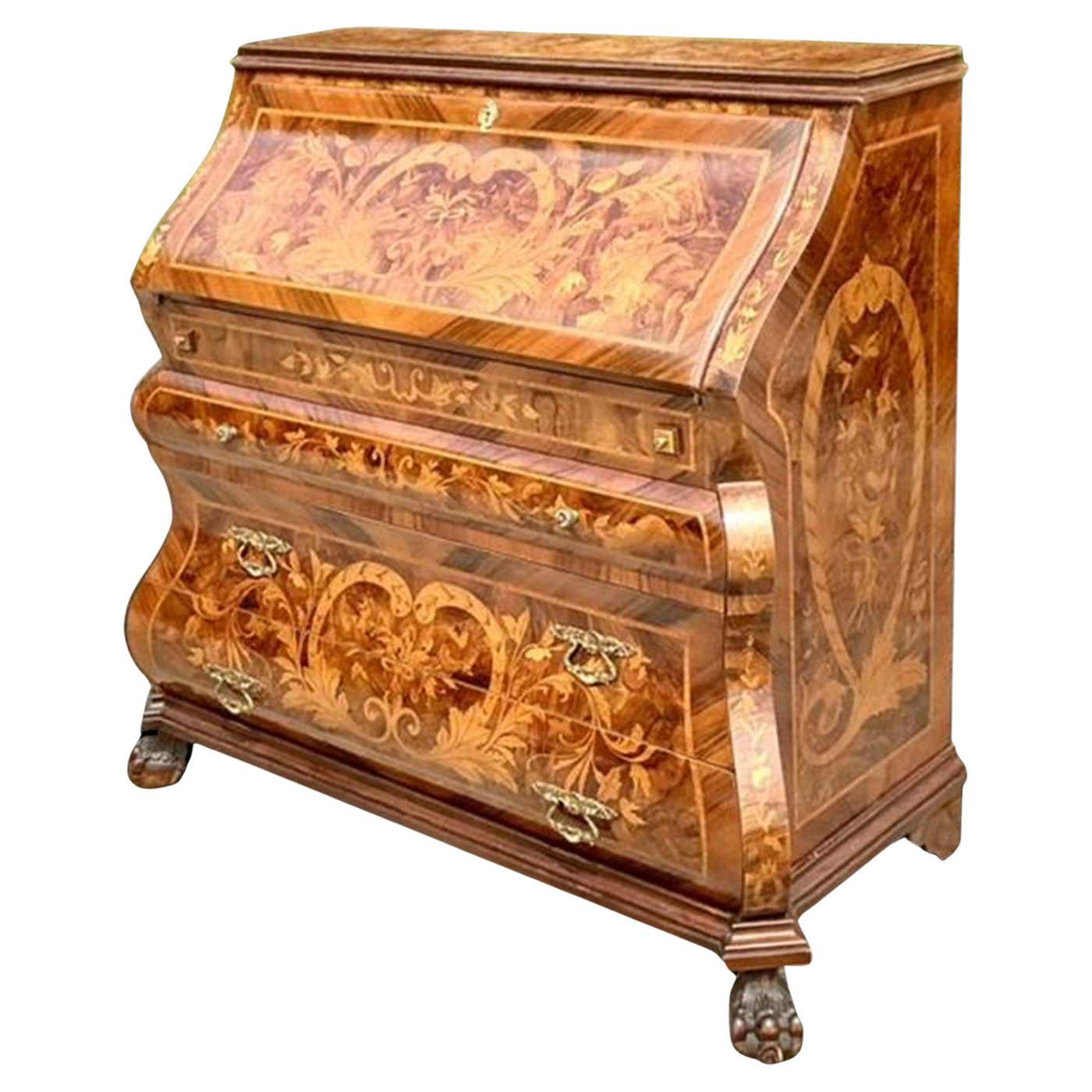 Italiann Inlay Designs Vintage Italian Inlay Secretary Desk For Sale at 1stDibs
