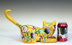 Vintage Italian Innocenti Pottery Atomic Yellow Glaze Cat Figure Raymor