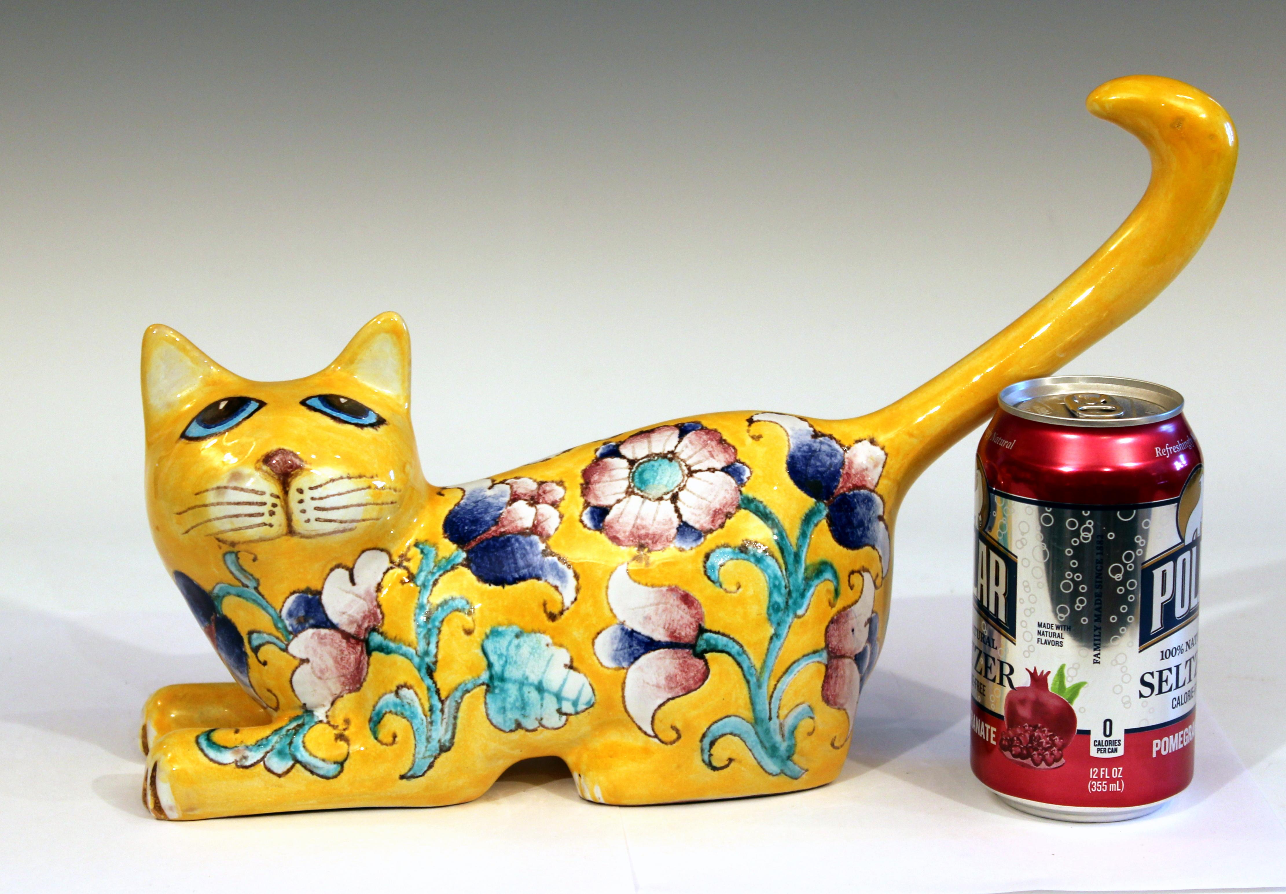 Mid-20th Century Vintage Italian Innocenti Pottery Atomic Yellow Glaze Cat Figure Raymor