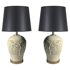 Lampes italiennes vintage complexes en porcelaine de style chinoiserie