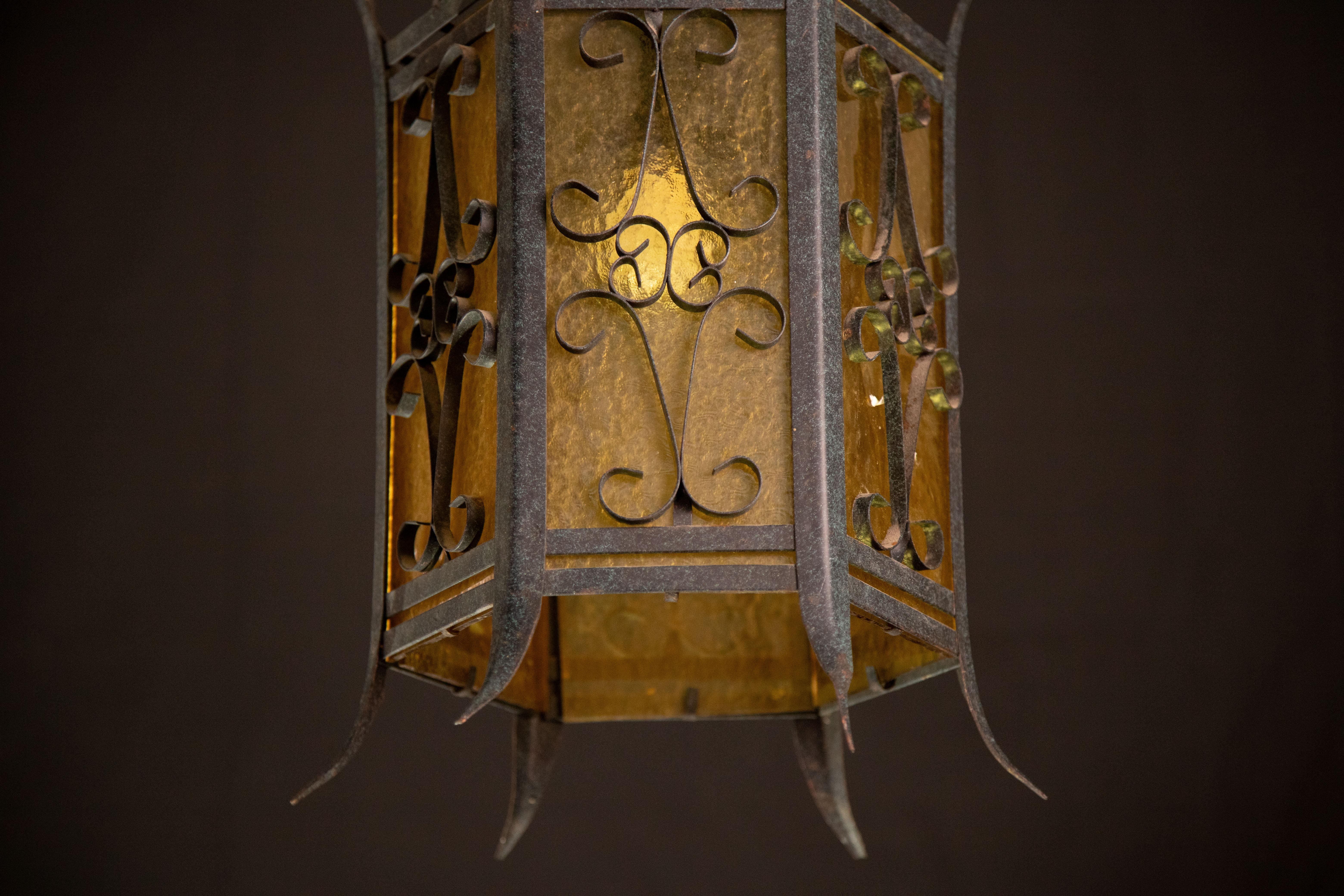 Vintage Italian Iron and Glass Lantern, 1960s For Sale 5