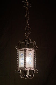 Vintage Italian Iron and Glass Lantern, 1960s