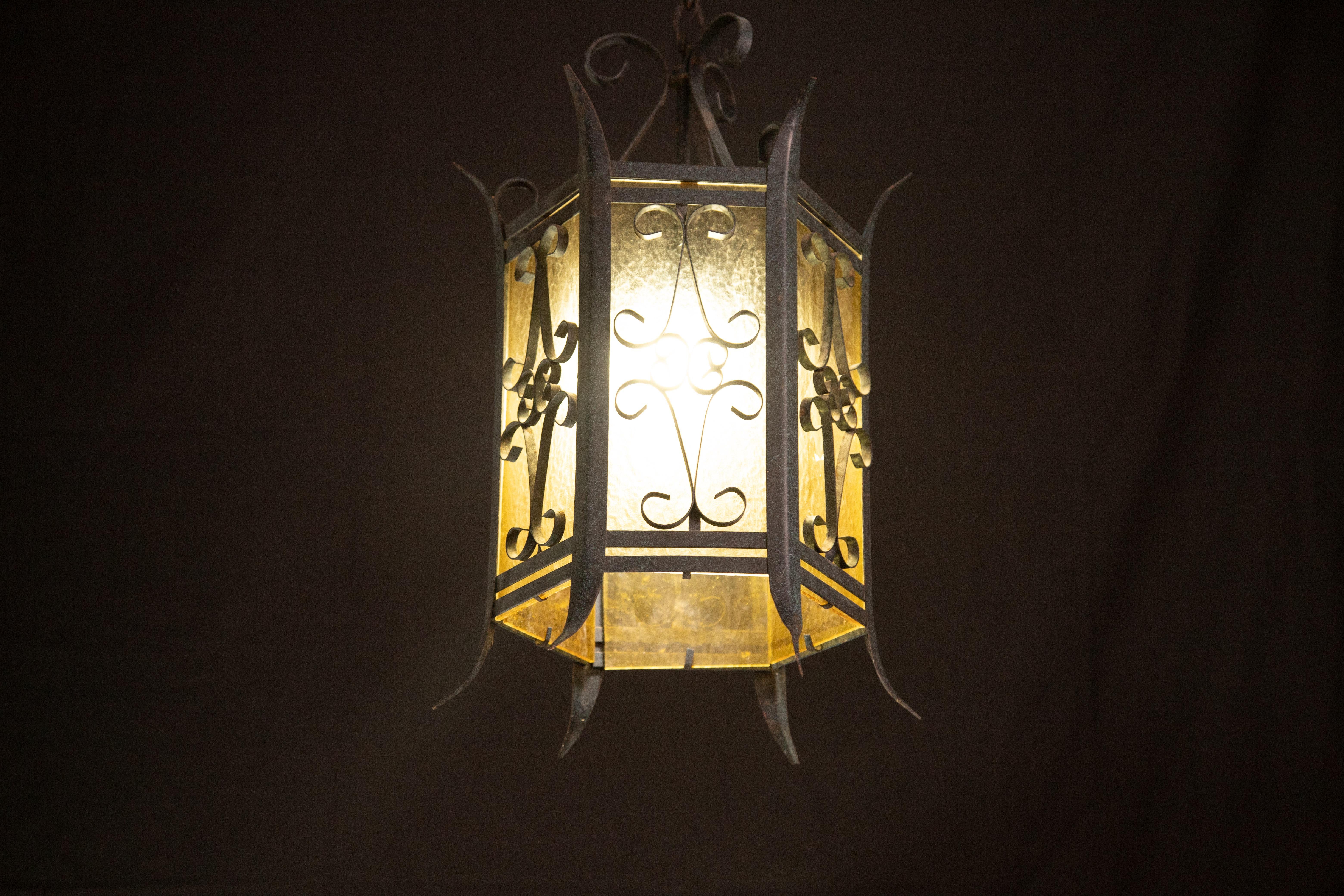 Mid-20th Century Vintage Italian Iron and Glass Lantern, 1960s For Sale