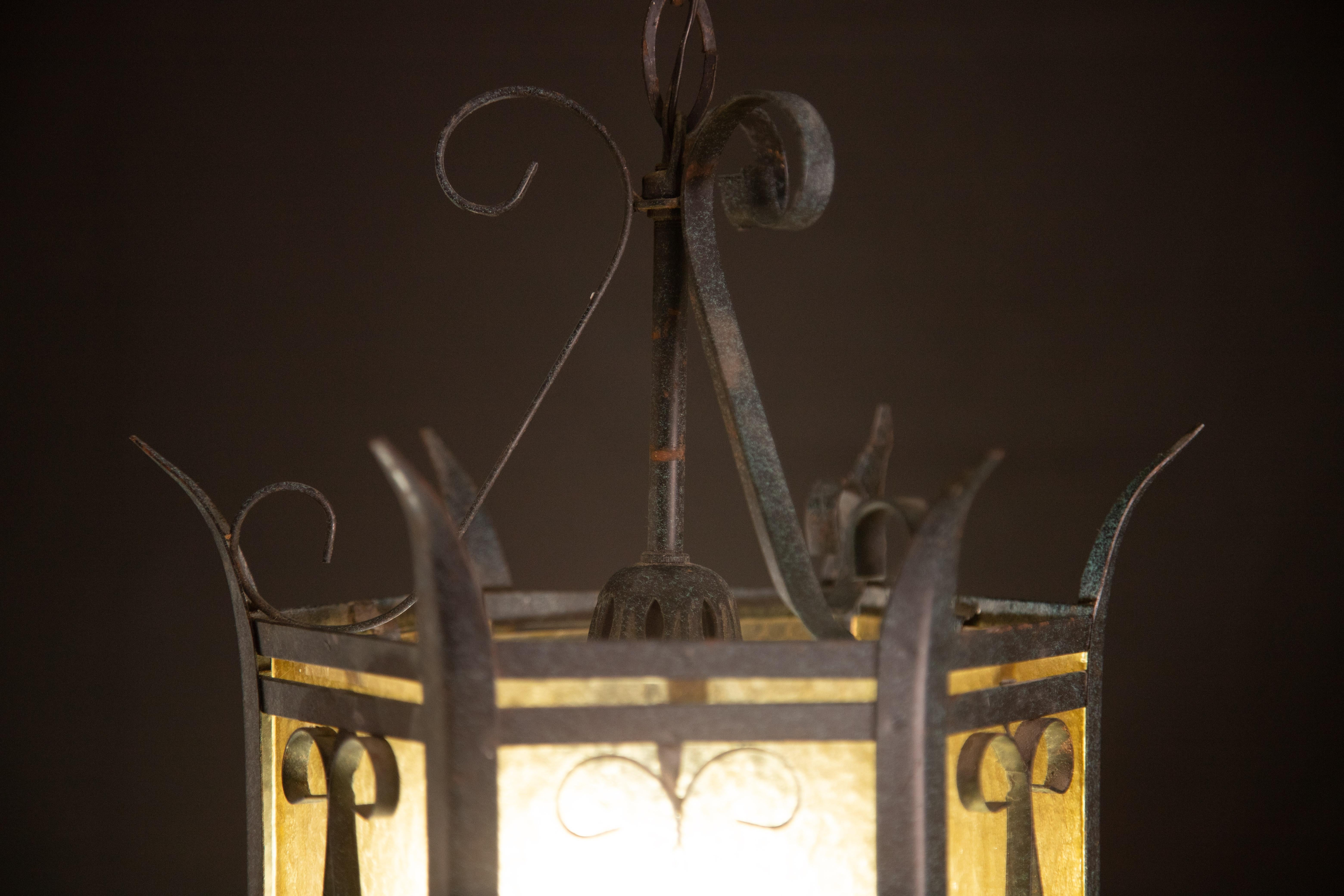 Vintage Italian Iron and Glass Lantern, 1960s For Sale 1