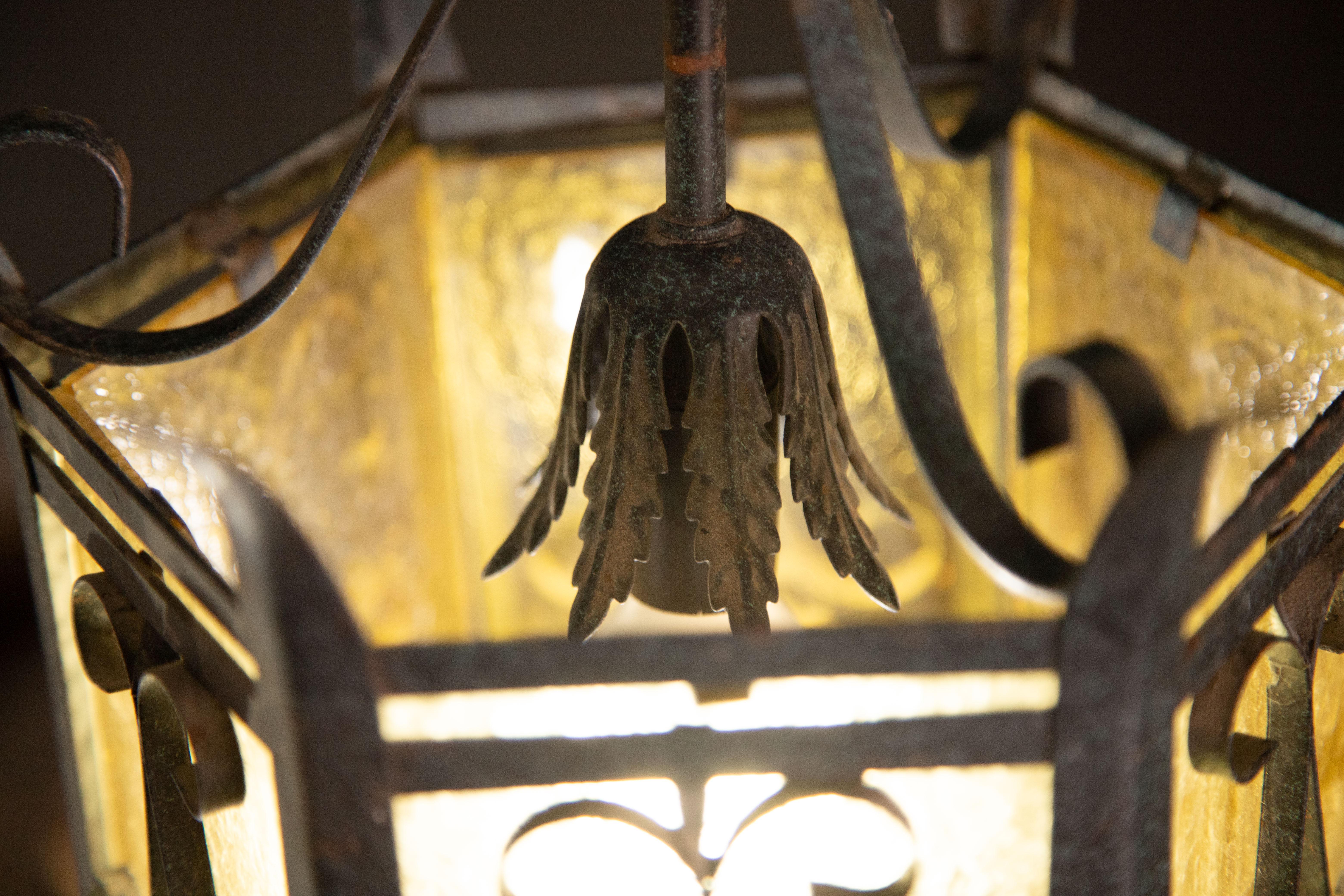 Vintage Italian Iron and Glass Lantern, 1960s For Sale 2