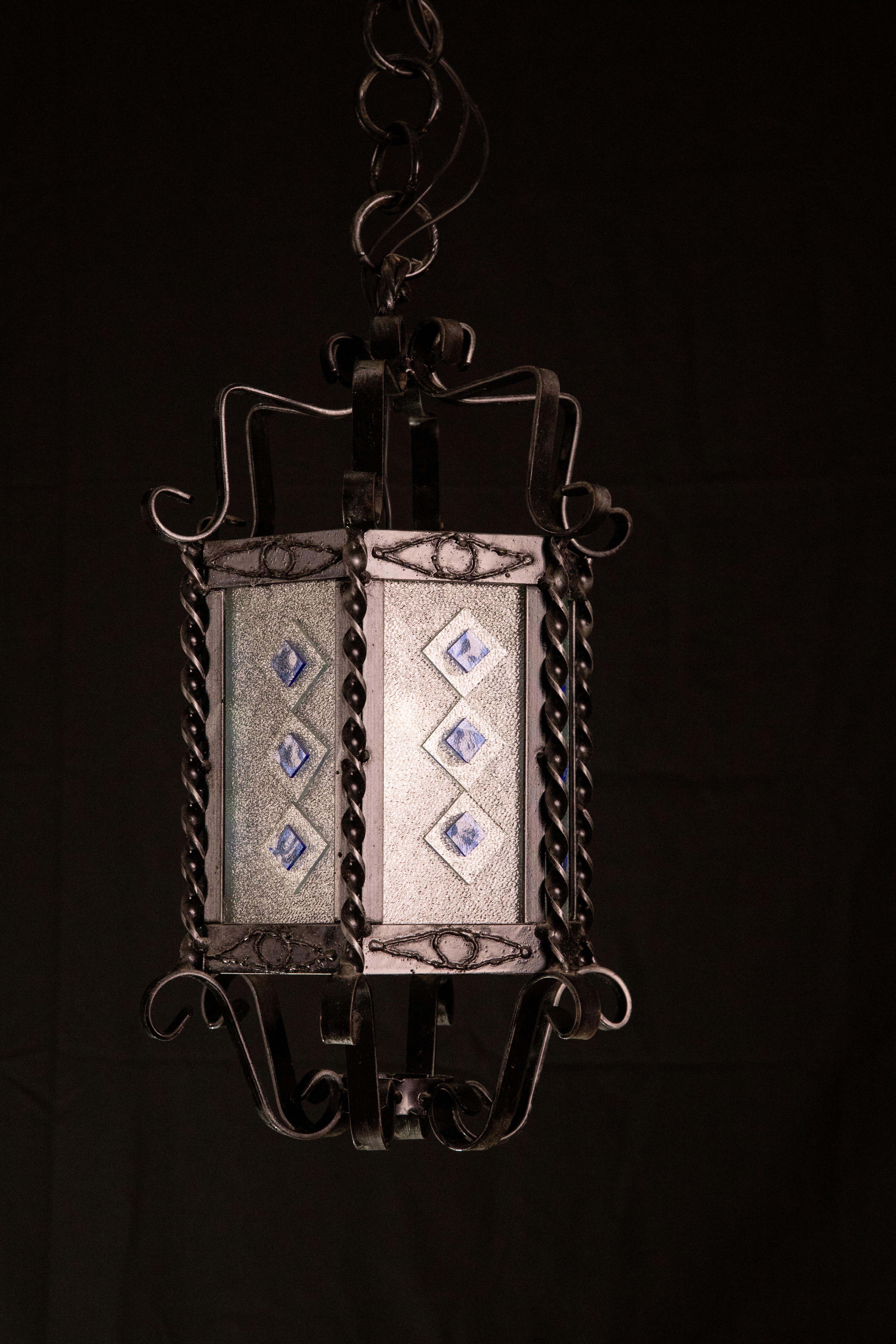 Vintage Italian Iron and Glass Lantern, 1960s For Sale 2