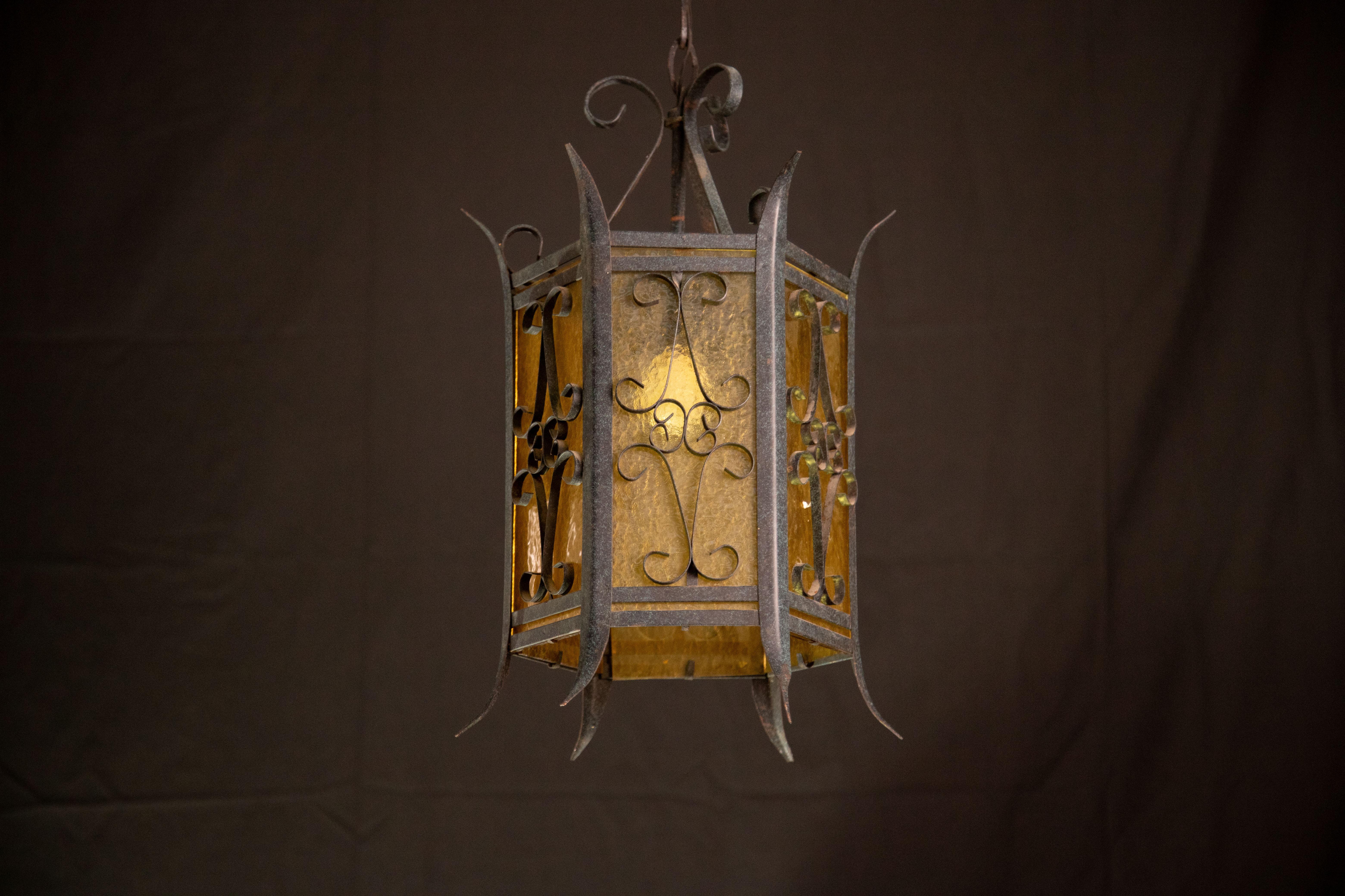 Vintage Italian Iron and Glass Lantern, 1960s For Sale 3