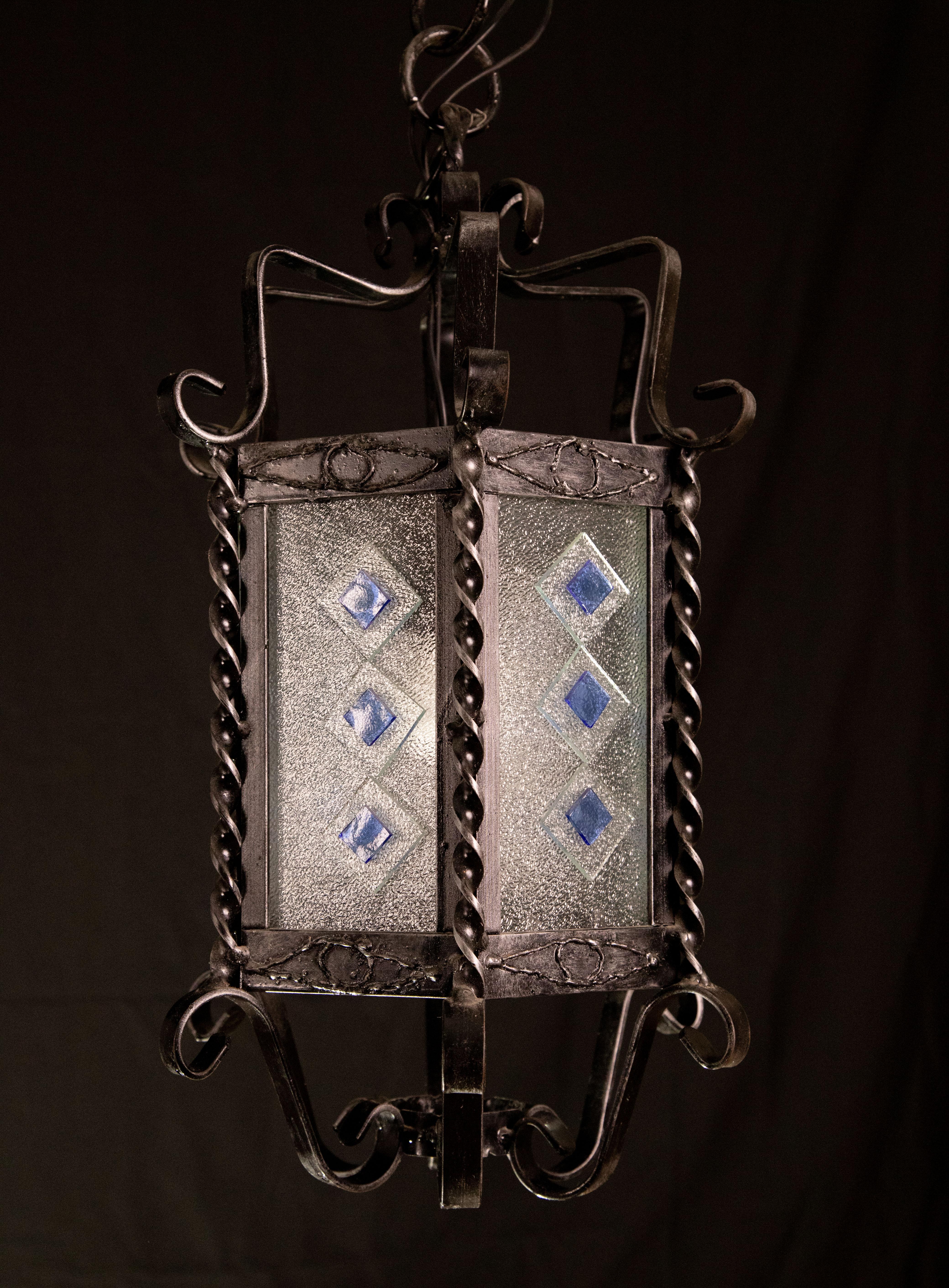 Vintage Italian Iron and Glass Lantern, 1960s For Sale 4