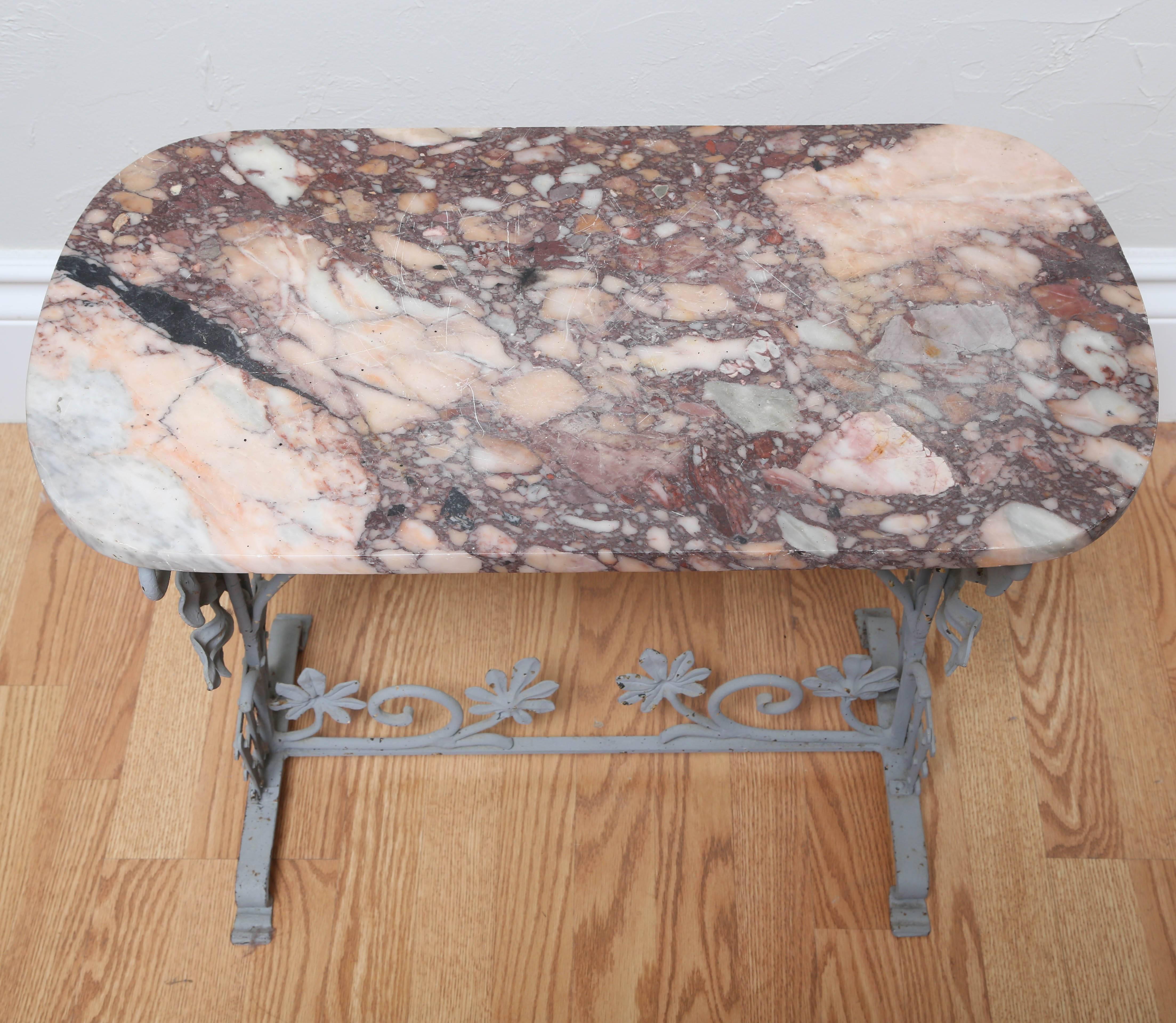 Vintage Italian Iron and Marble Garden Table In Good Condition In West Palm Beach, FL