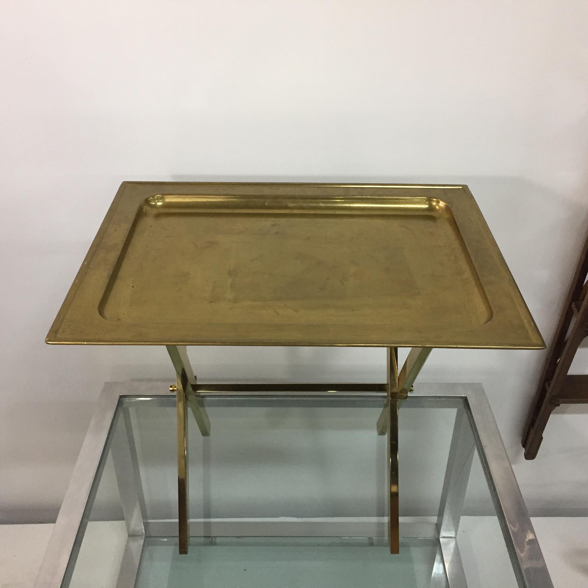 Mid-Century Modern Vintage Italian Jansen Style Brass Tray Table For Sale