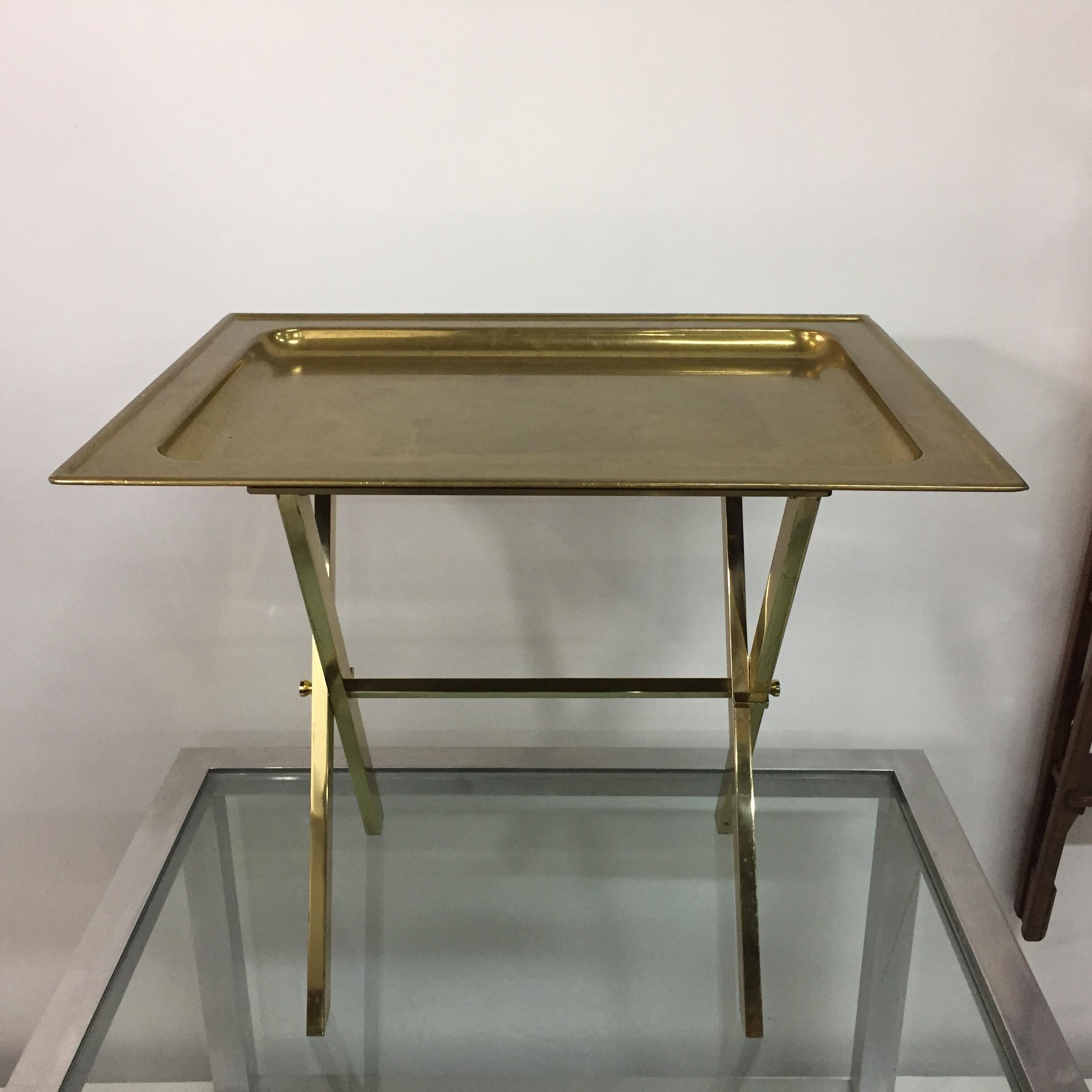 Vintage Italian Jansen Style Brass Tray Table For Sale 3