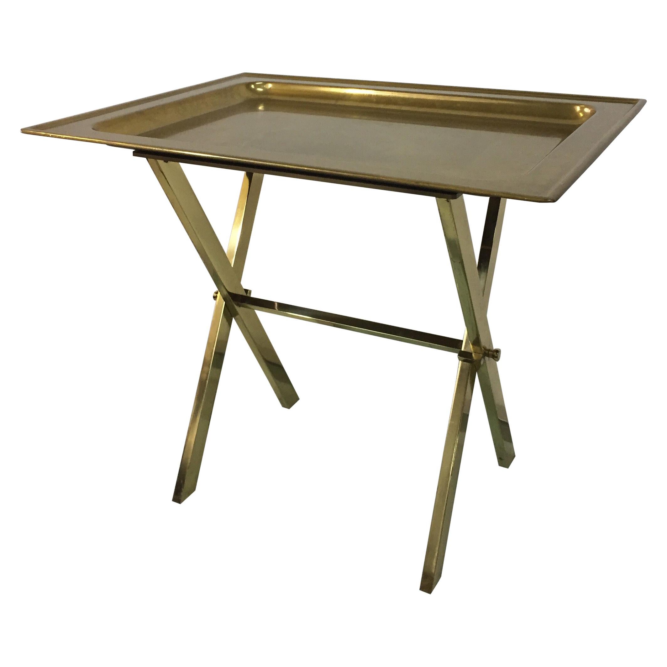 Vintage Italian Jansen Style Brass Tray Table For Sale