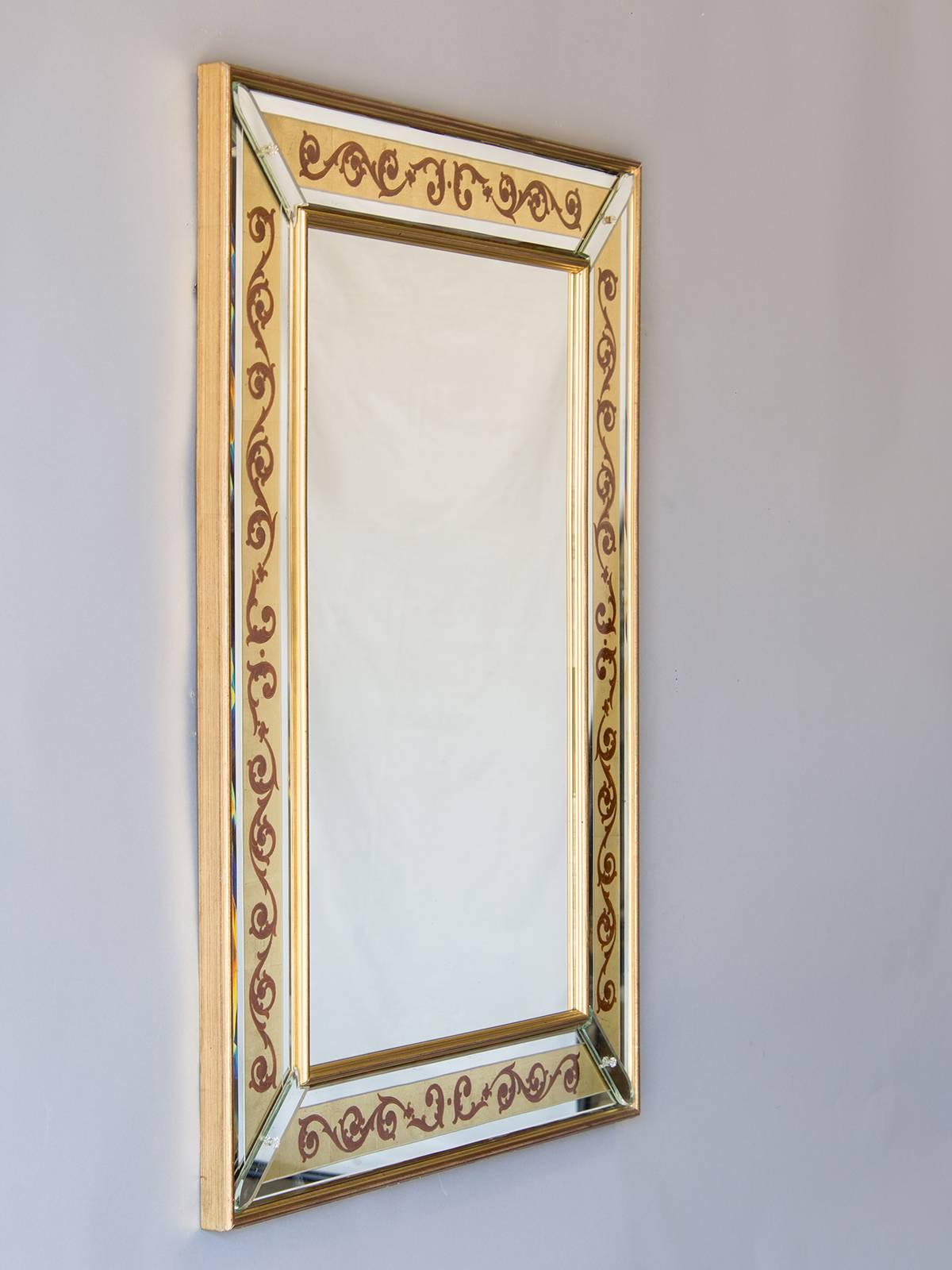 Vintage Italian Jansen Style Reverse Painted Florentine Scroll Mirror circa 1950 In Excellent Condition In Houston, TX