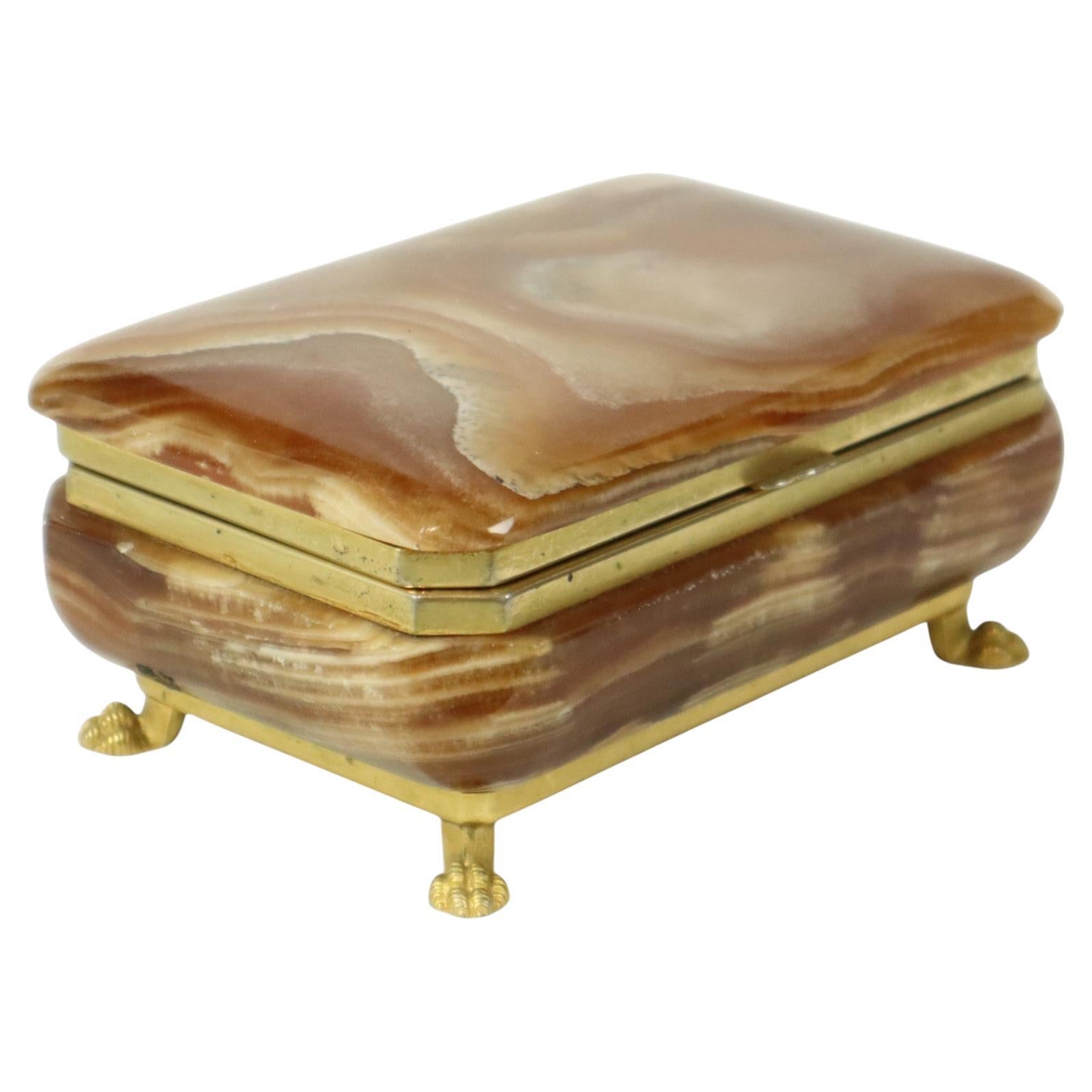 Vintage Italian Jewelry Box Alabaster Gold Lion Paws