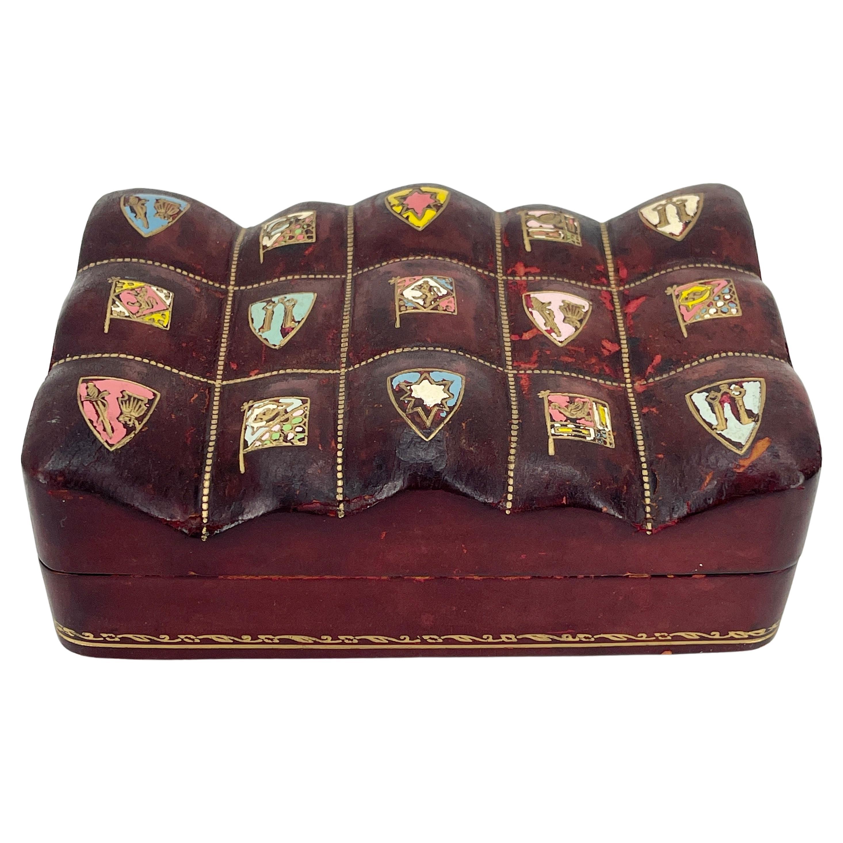 Vintage Italian Jewelry Box in Burgundy Leather, Circa 1950's