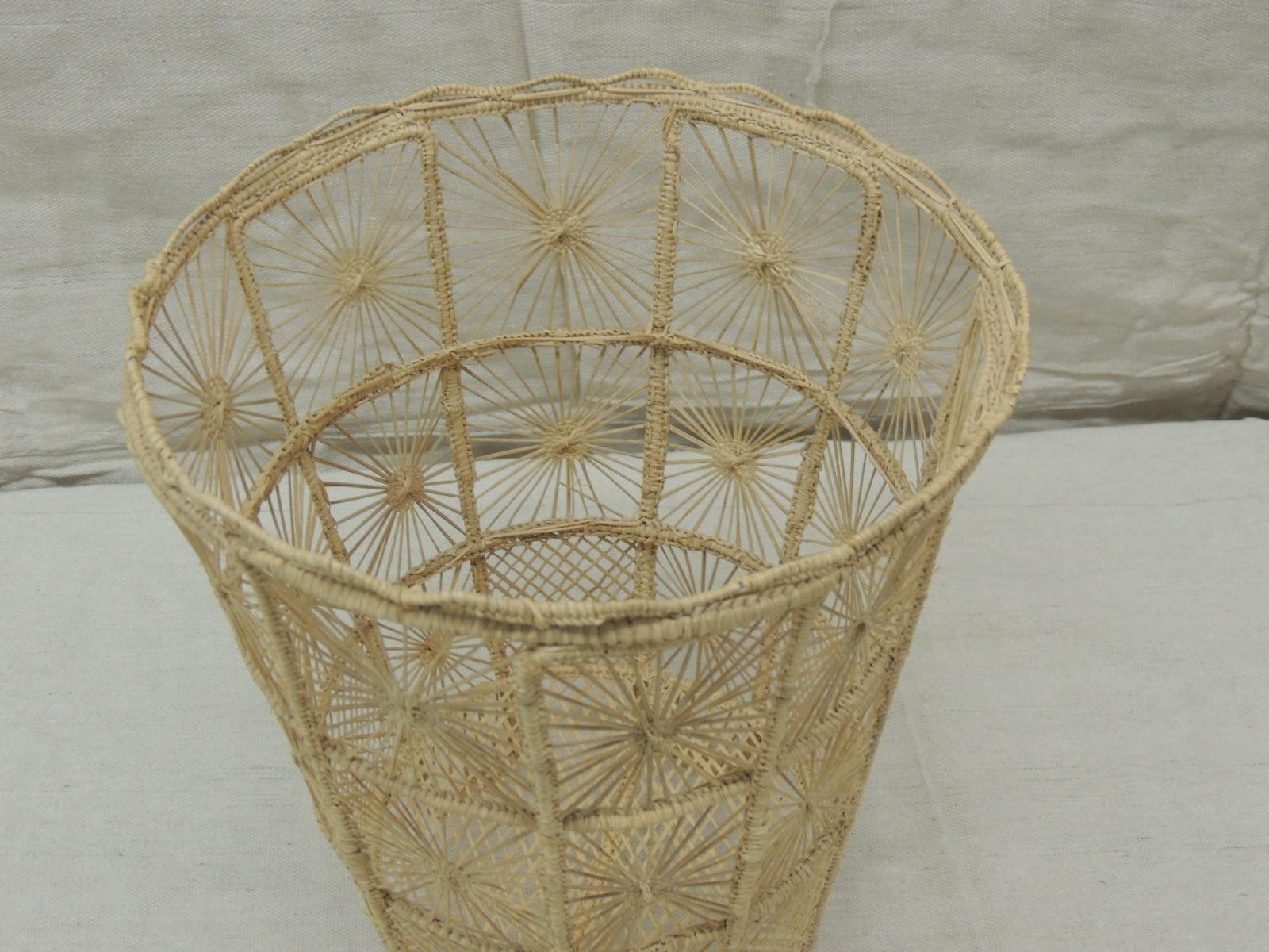 Vintage Italian lace style wastebasket
Round with spider web embellishments all-over with five petite legs and with trellis embellishments as well.
Never been used free of any marks
Size: 9
