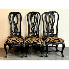 Vintage Italian Lacquered Tiger Dining Chairs - Set of 6