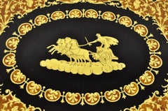 Vintage Italian Lacquered Wood and Brass Chariot Marquetry Inlay Serving Tray